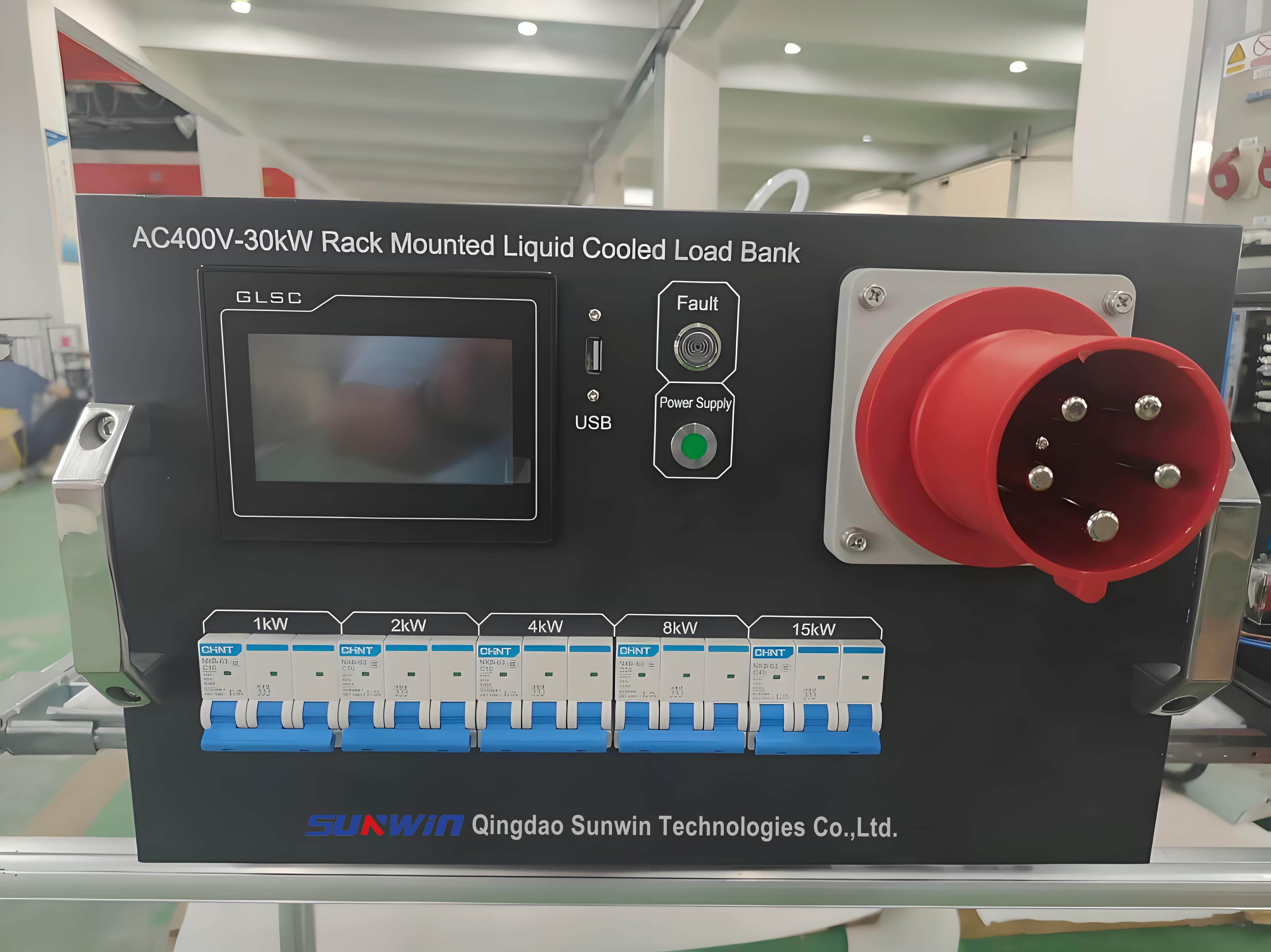 Banco de carga montado en rack de 30KW con refrigeración líquida