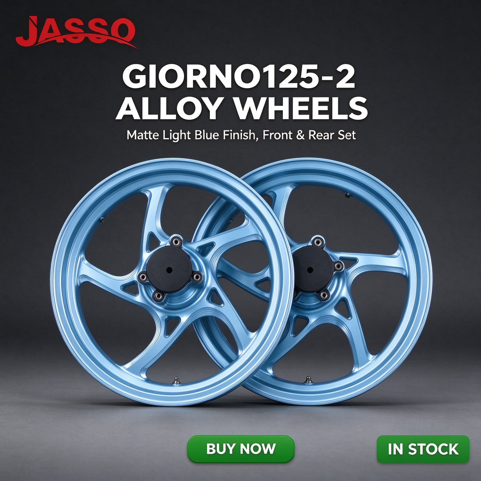 Honda GIORNO 125 Aluminum Alloy Wheel Rim - Matte Light Blue Classic Five-Spoke (Front and Rear Set)