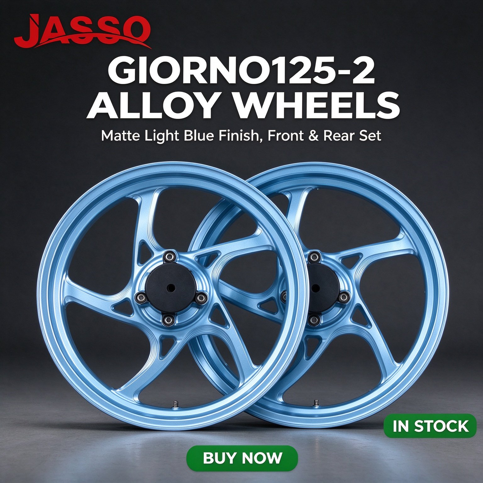 Honda GIORNO 125 Aluminum Alloy Wheel Rim - Matte Light Blue Classic Five-Spoke (Front and Rear Set)