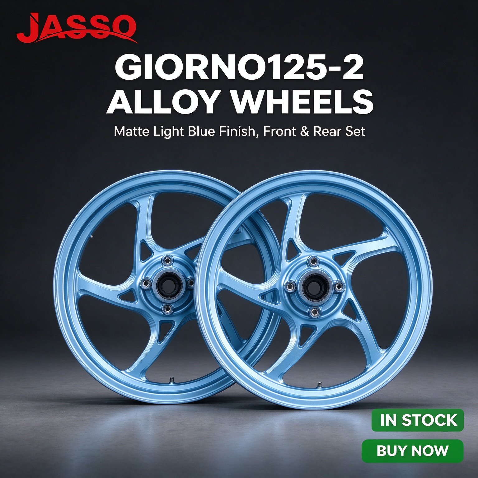 Honda GIORNO 125 Aluminum Alloy Wheel Rim - Matte Light Blue Classic Five-Spoke (Front and Rear Set)