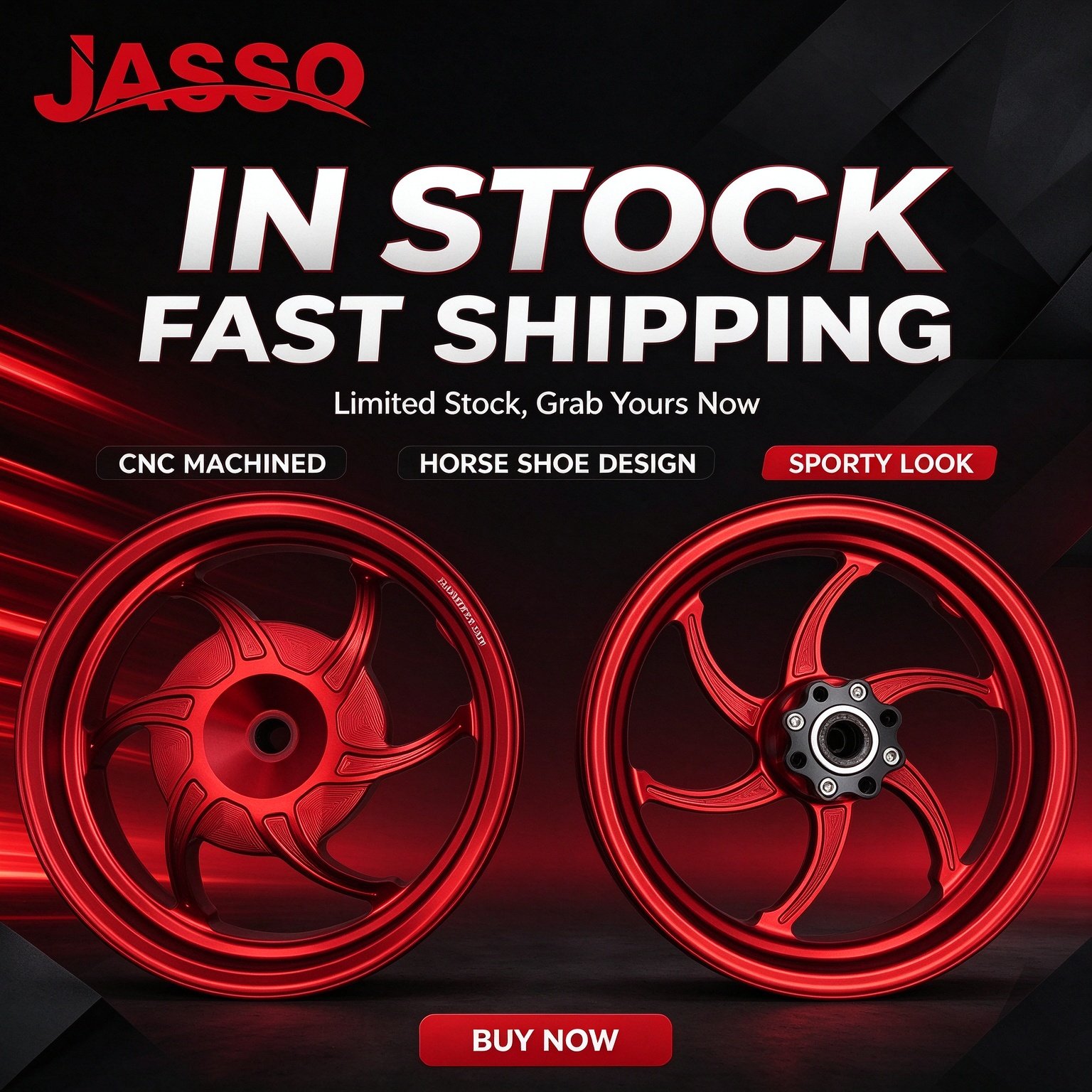 Honda LEAD 125 Horseshoe CNC Aluminum Alloy Wheel Rim - Glossy Red