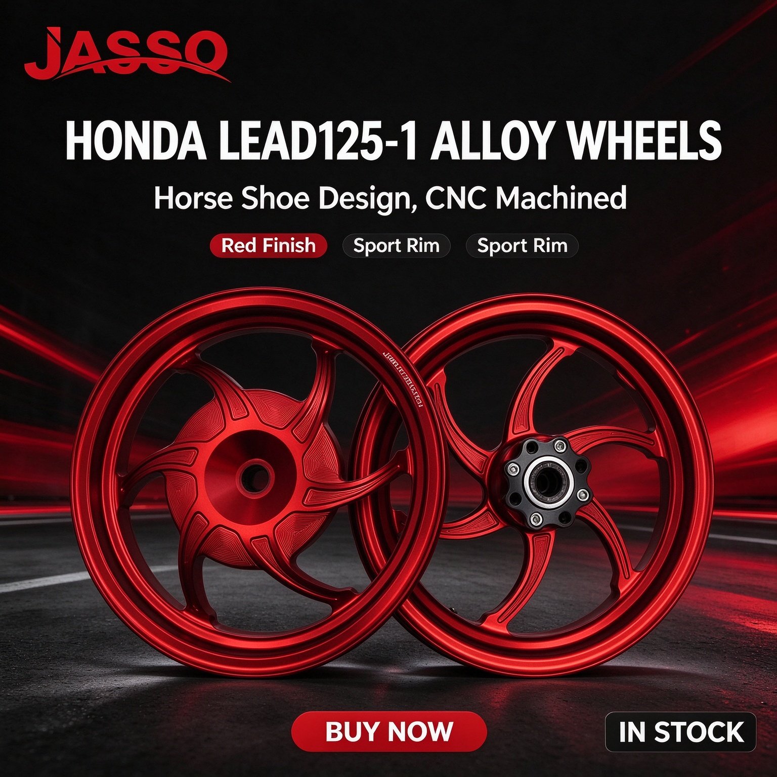 Honda LEAD 125 Horseshoe CNC Aluminum Alloy Wheel Rim - Glossy Red