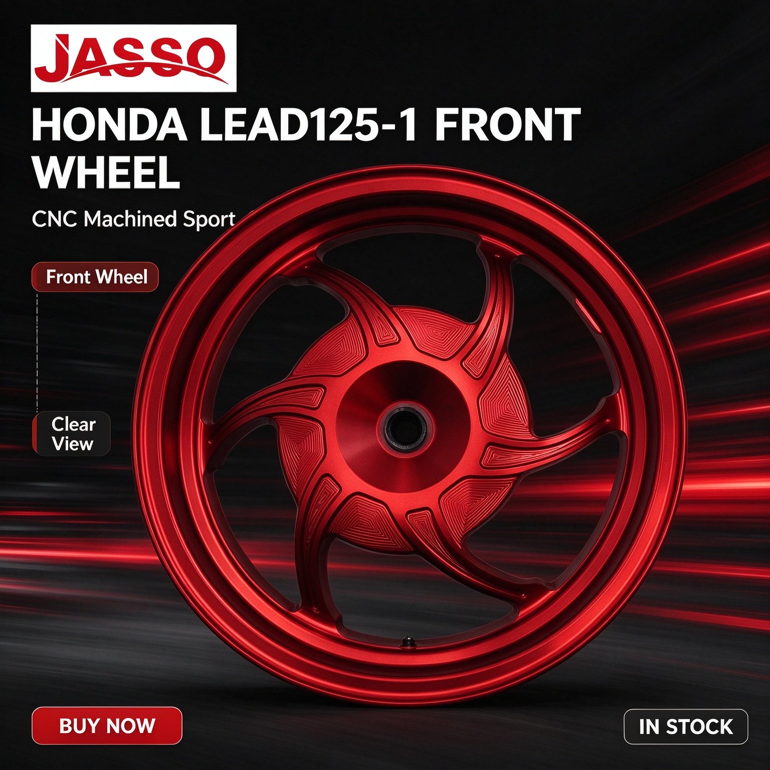 Honda LEAD 125 Horseshoe CNC Aluminum Alloy Wheel Rim - Glossy Red