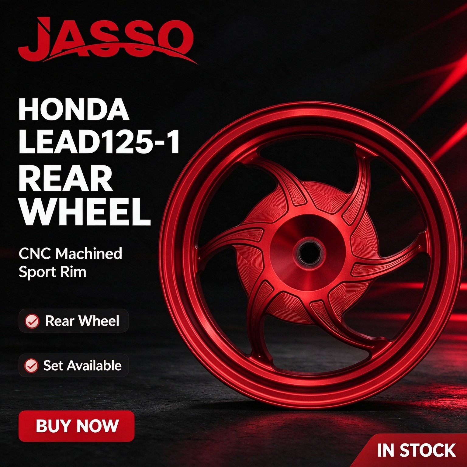 Honda LEAD 125 Horseshoe CNC Aluminum Alloy Wheel Rim - Glossy Red