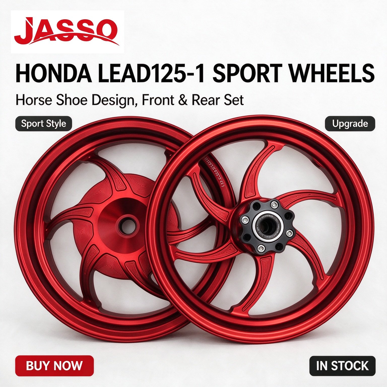 Honda LEAD 125 Horseshoe CNC Aluminum Alloy Wheel Rim - Glossy Red