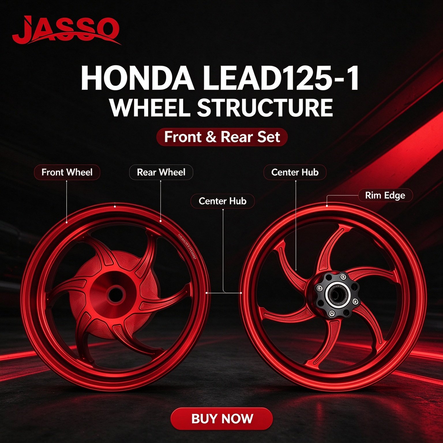Honda LEAD 125 Horseshoe CNC Aluminum Alloy Wheel Rim - Glossy Red