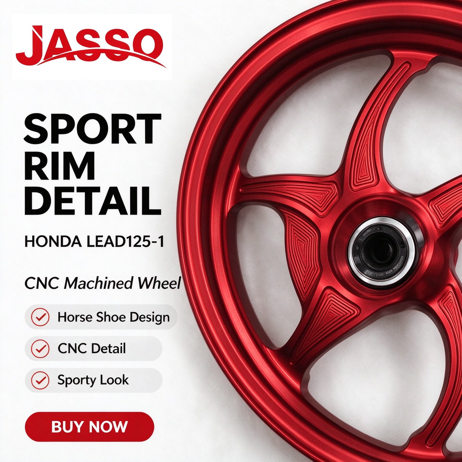 Honda LEAD 125 Horseshoe CNC Aluminum Alloy Wheel Rim - Glossy Red