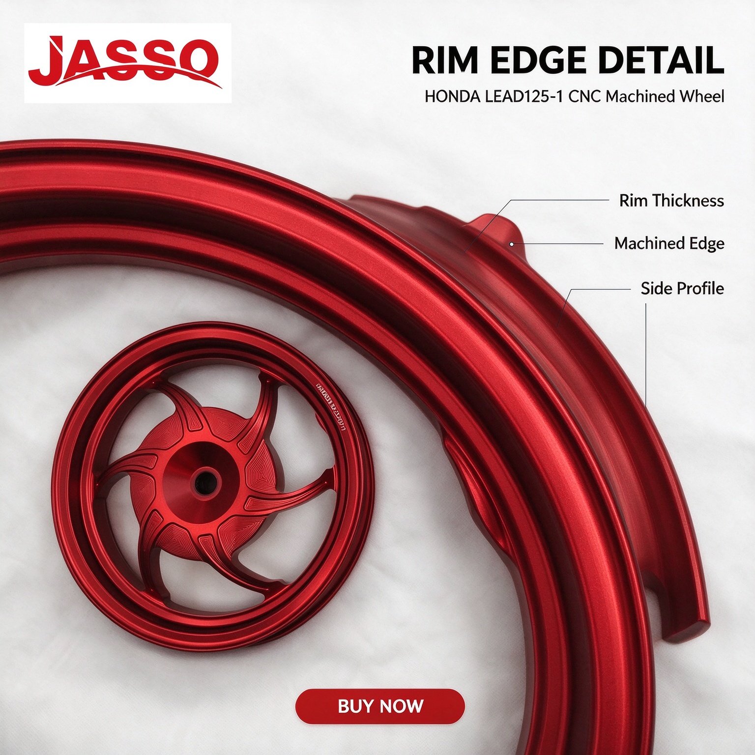 Honda LEAD 125 Horseshoe CNC Aluminum Alloy Wheel Rim - Glossy Red