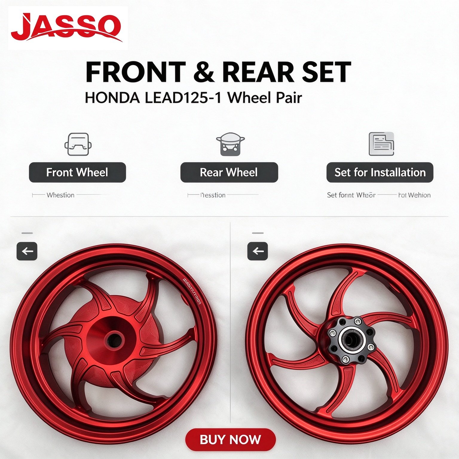 Honda LEAD 125 Horseshoe CNC Aluminum Alloy Wheel Rim - Glossy Red