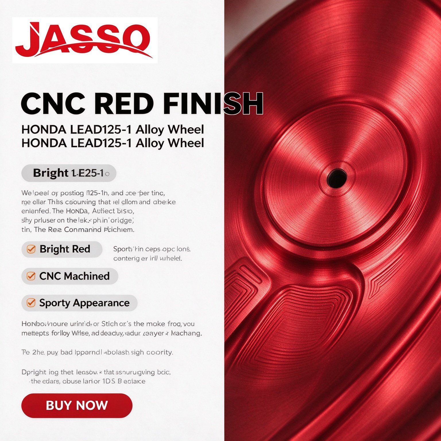Honda LEAD 125 Horseshoe CNC Aluminum Alloy Wheel Rim - Glossy Red