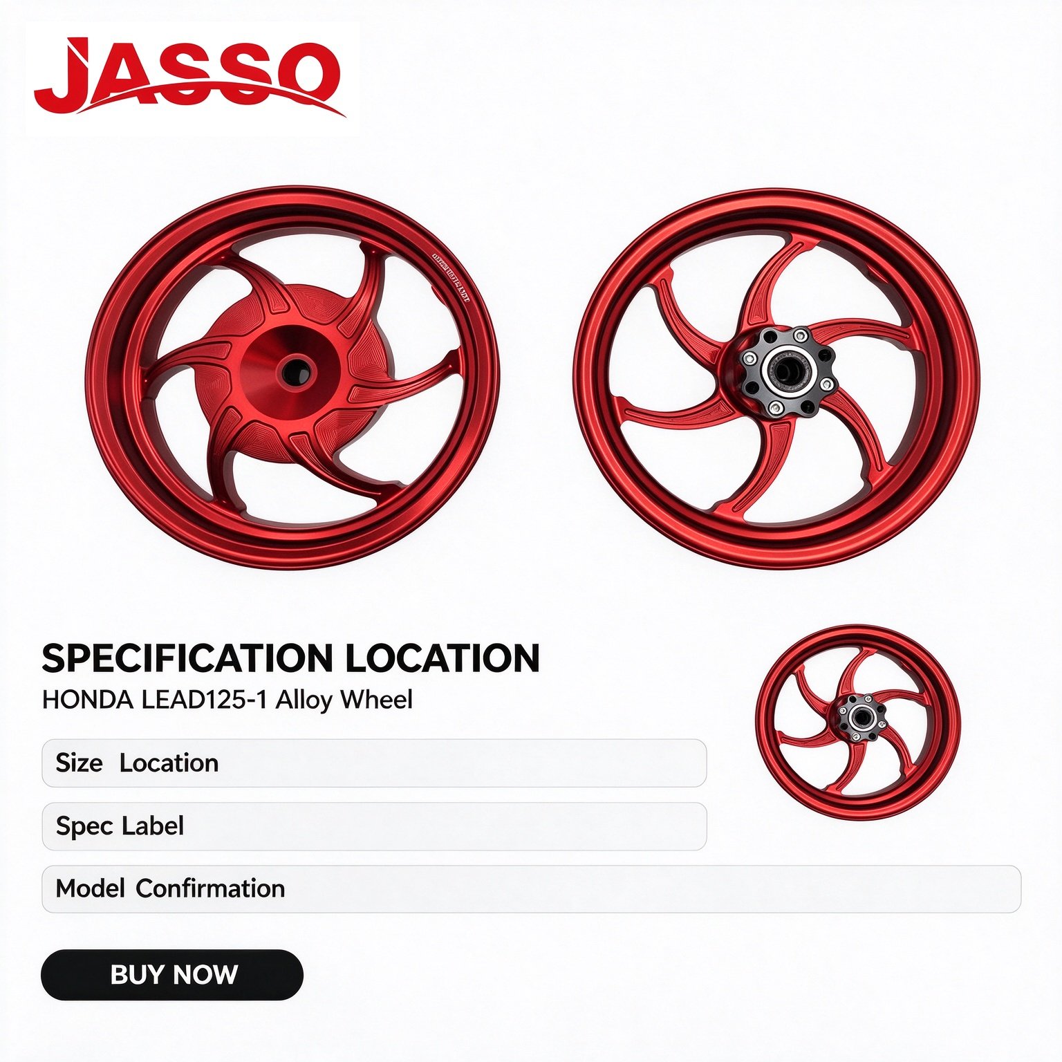 Honda LEAD 125 Horseshoe CNC Aluminum Alloy Wheel Rim - Glossy Red
