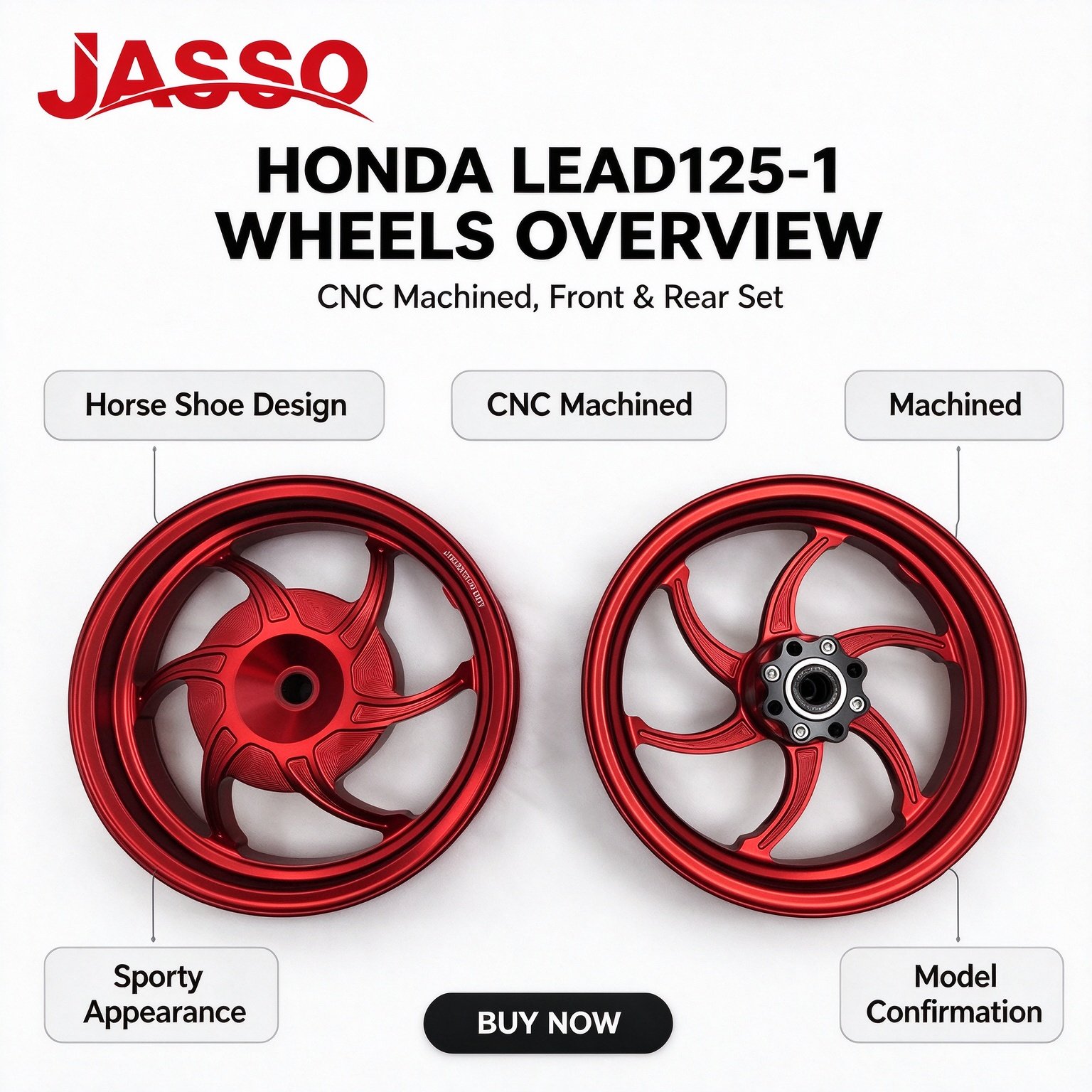 Honda LEAD 125 Horseshoe CNC Aluminum Alloy Wheel Rim - Glossy Red