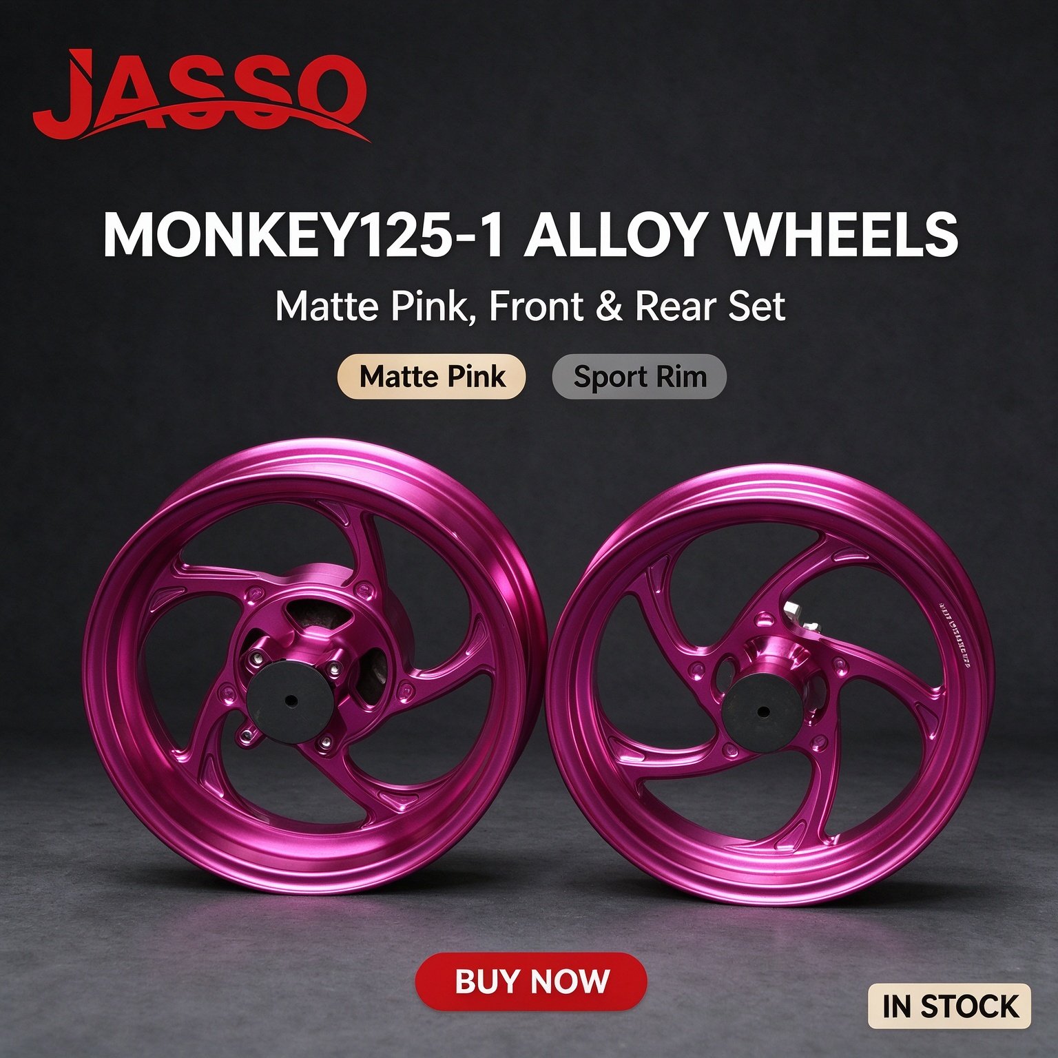 Honda MONKEY 125 Aluminum Alloy Wheel Rim Set - Matte Pink (Front and Rear)