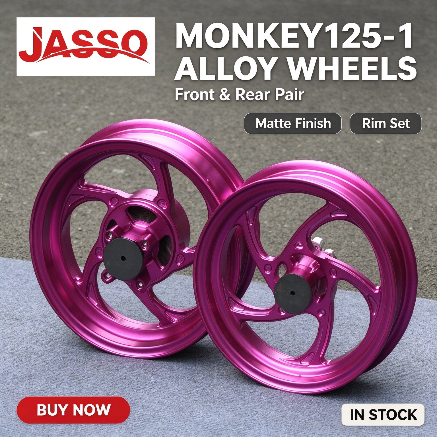 Honda MONKEY 125 Aluminum Alloy Wheel Rim Set - Matte Pink (Front and Rear)