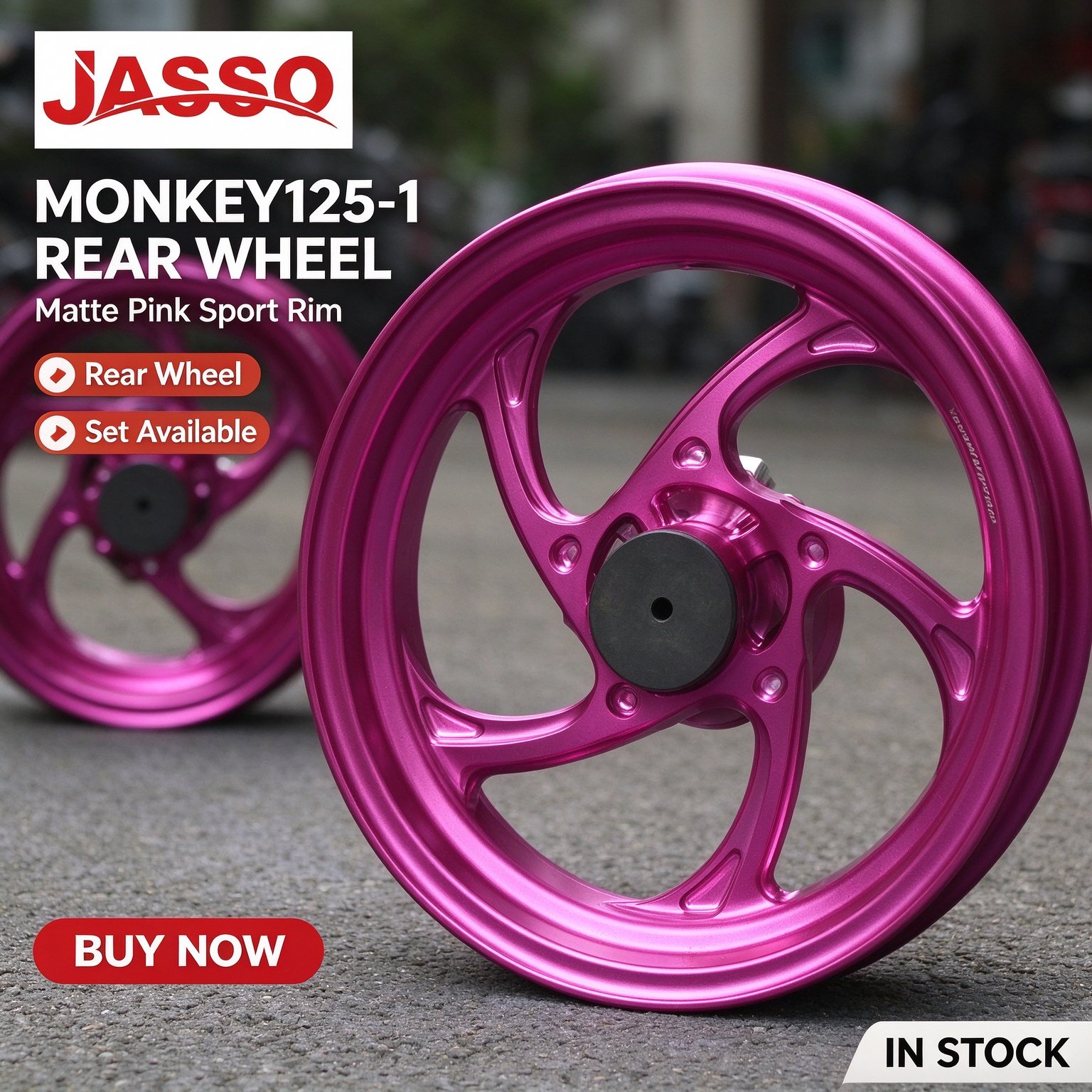 Honda MONKEY 125 Aluminum Alloy Wheel Rim Set - Matte Pink (Front and Rear)
