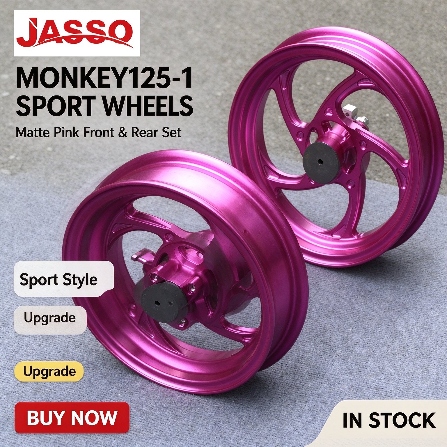 Honda MONKEY 125 Aluminum Alloy Wheel Rim Set - Matte Pink (Front and Rear)