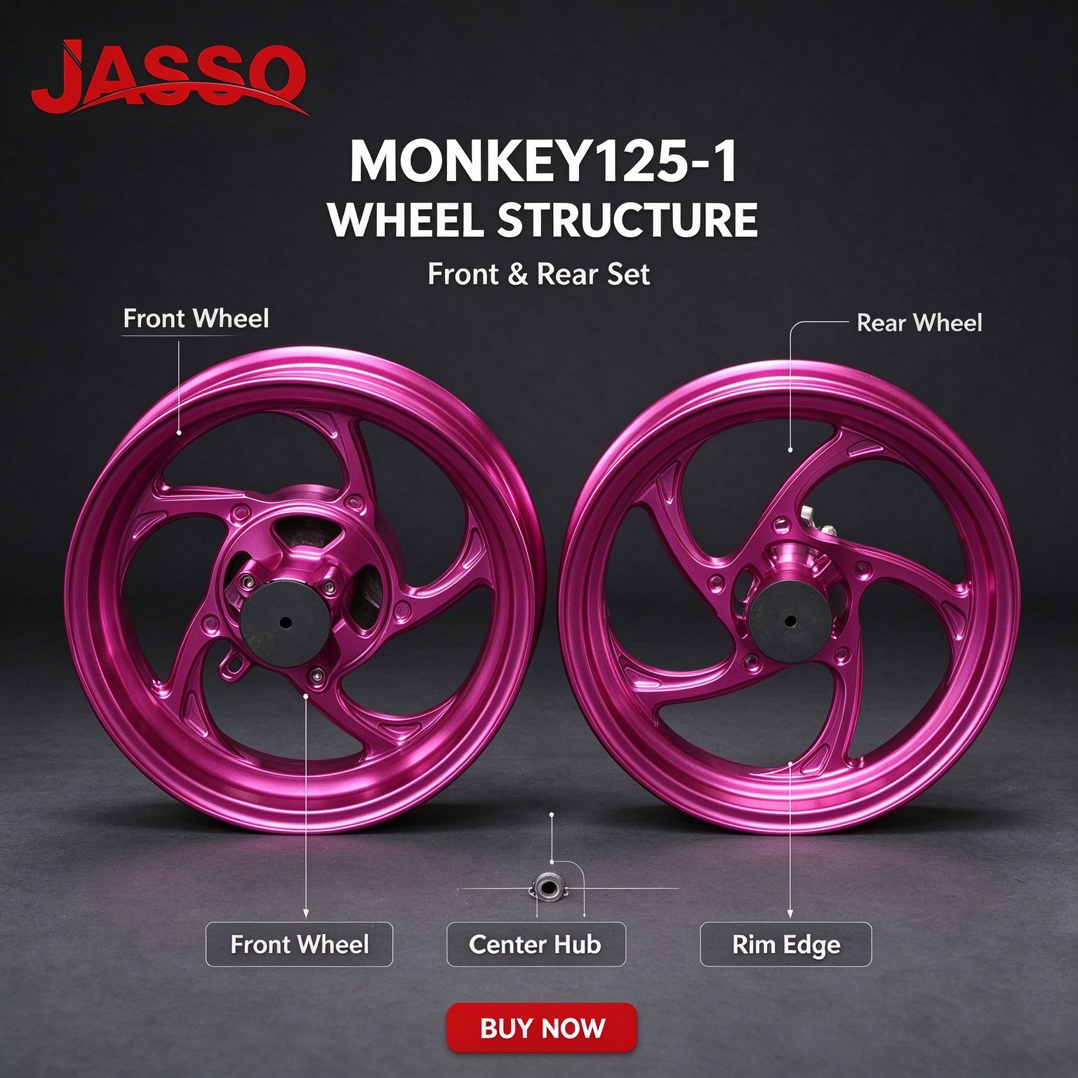 Honda MONKEY 125 Aluminum Alloy Wheel Rim Set - Matte Pink (Front and Rear)