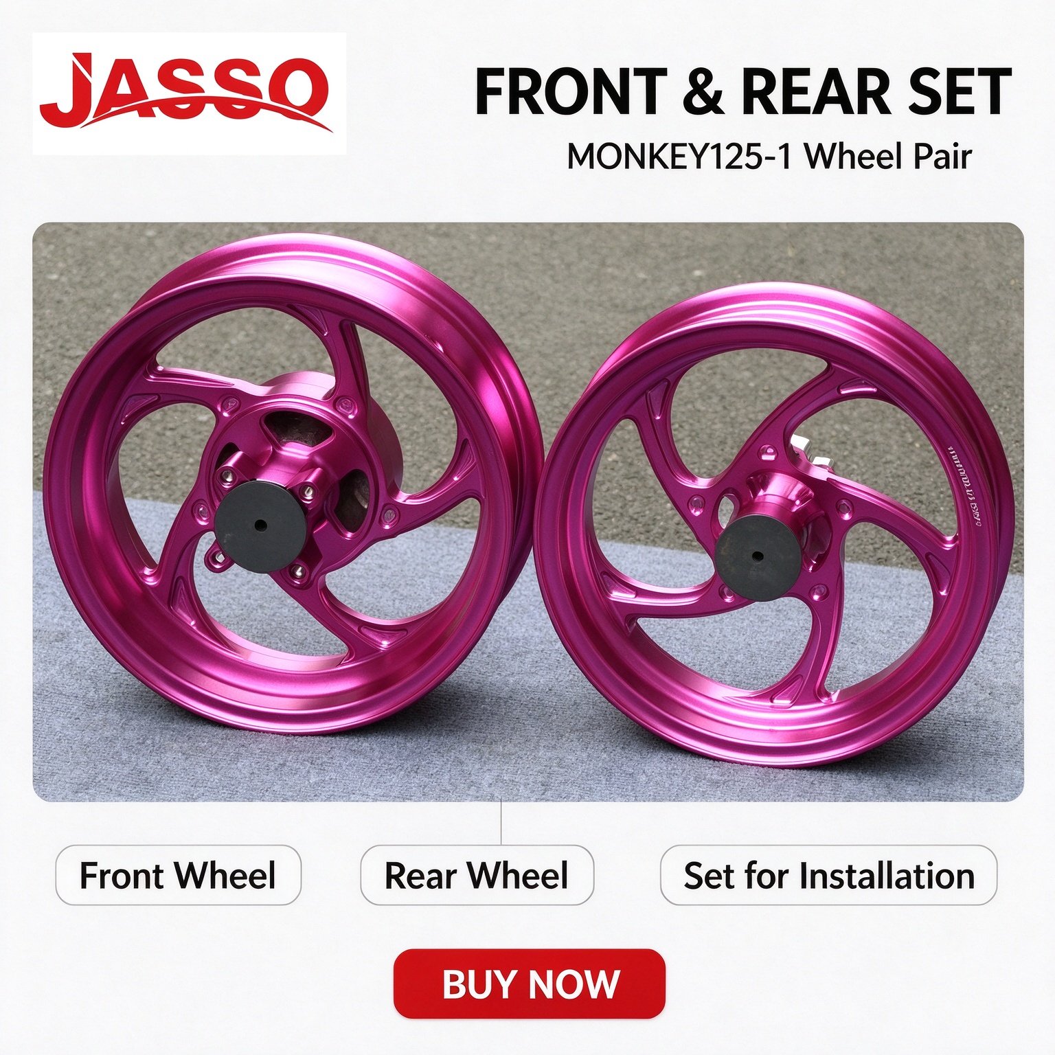 Honda MONKEY 125 Aluminum Alloy Wheel Rim Set - Matte Pink (Front and Rear)