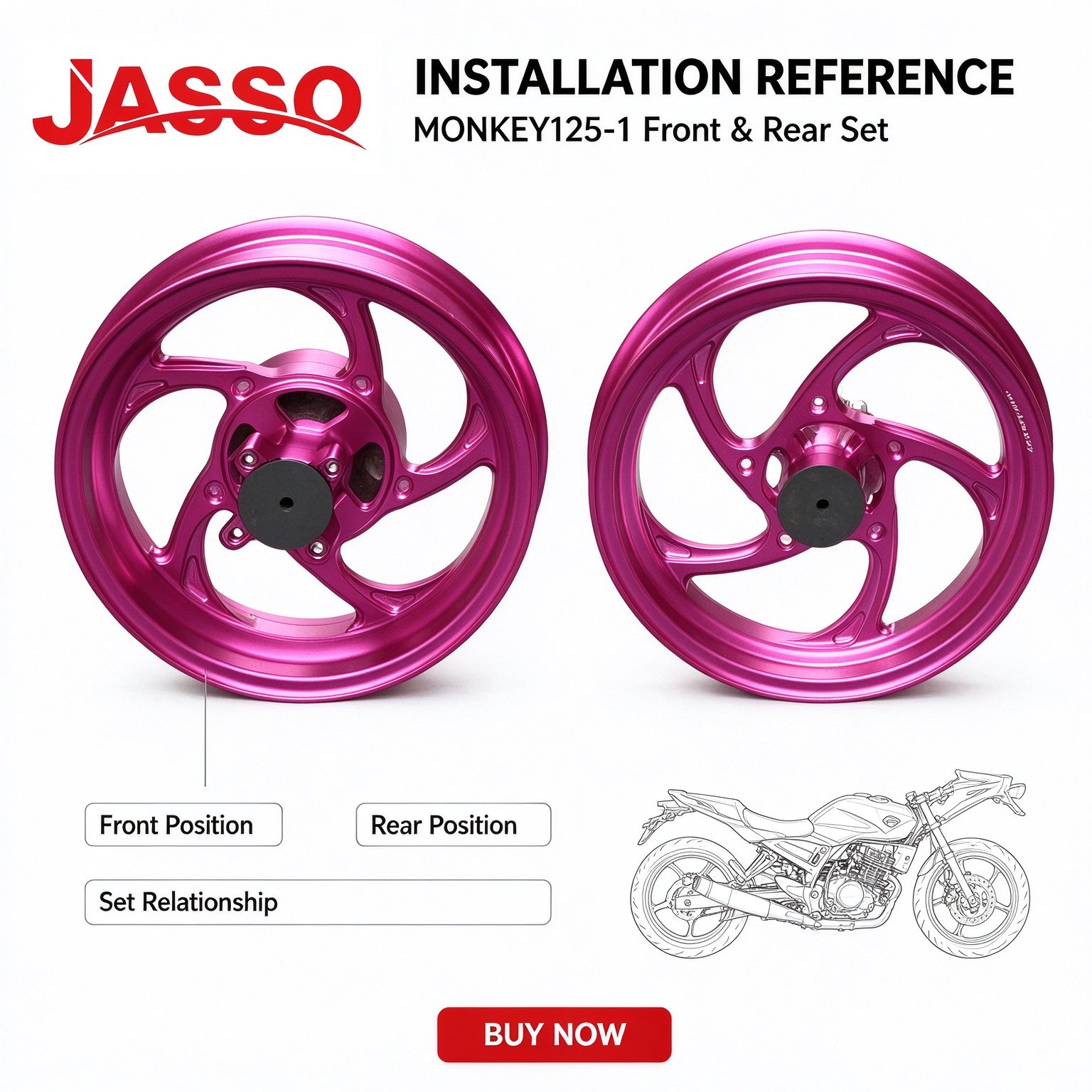 Honda MONKEY 125 Aluminum Alloy Wheel Rim Set - Matte Pink (Front and Rear)