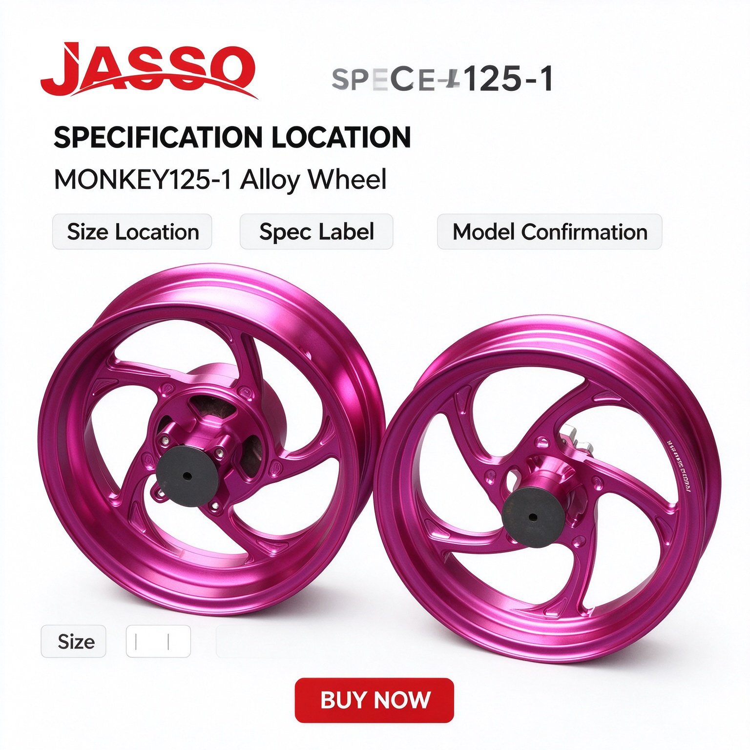 Honda MONKEY 125 Aluminum Alloy Wheel Rim Set - Matte Pink (Front and Rear)