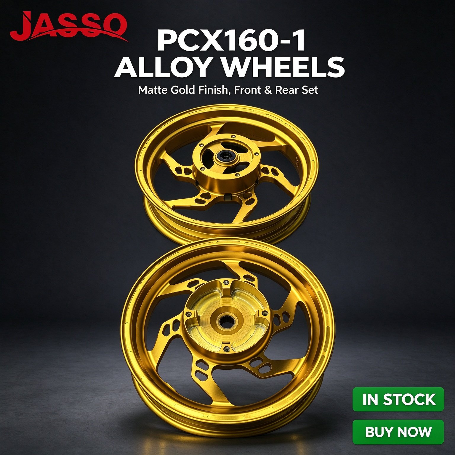 Honda PCX 160 Aluminum Alloy Wheel Rim Set - Matte Gold / Matte Green (Front and Rear)