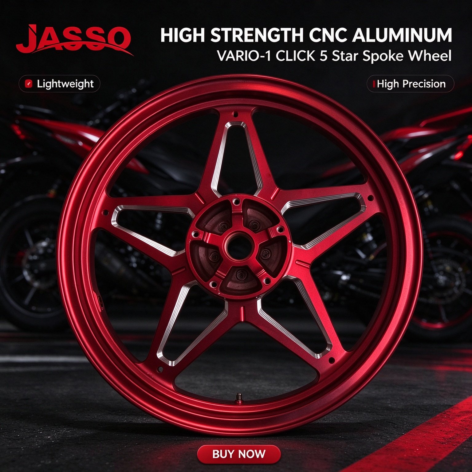 Honda VARIO 125 / 160 Five-Point Star CNC Aluminum Wheel Rim - Glossy Red