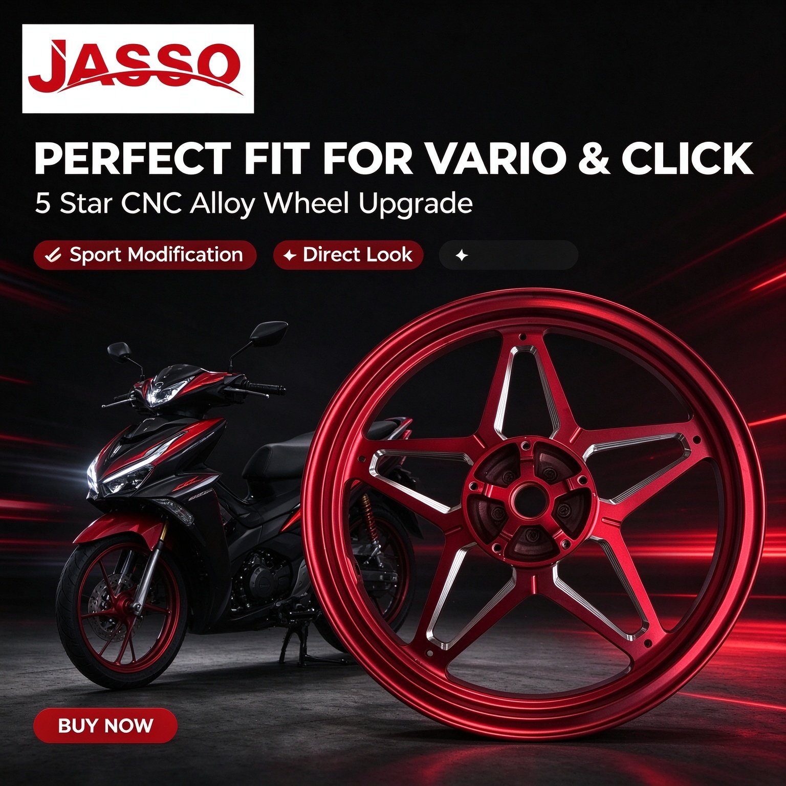 Honda VARIO 125 / 160 Five-Point Star CNC Aluminum Wheel Rim - Glossy Red