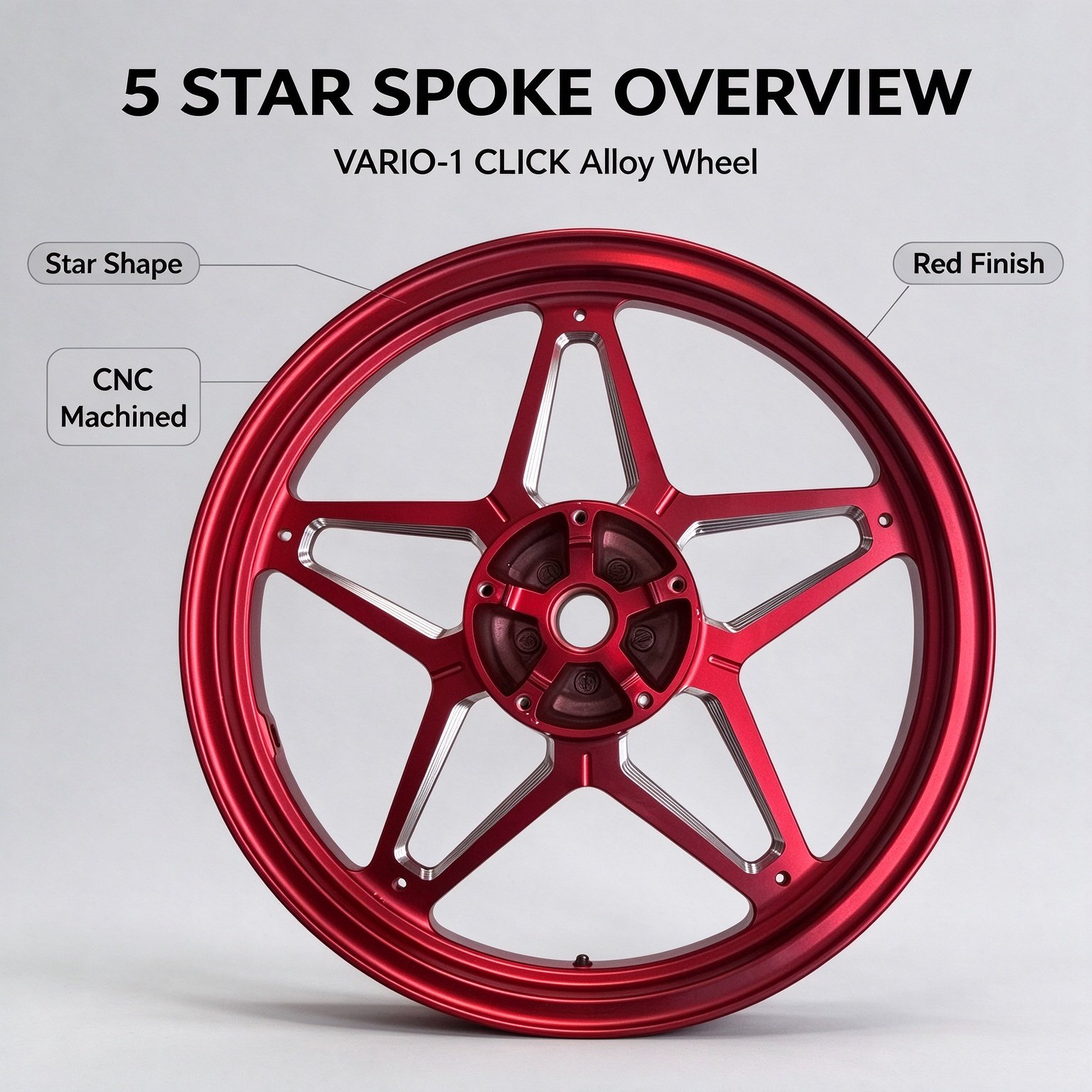 Honda VARIO 125 / 160 Five-Point Star CNC Aluminum Wheel Rim - Glossy Red