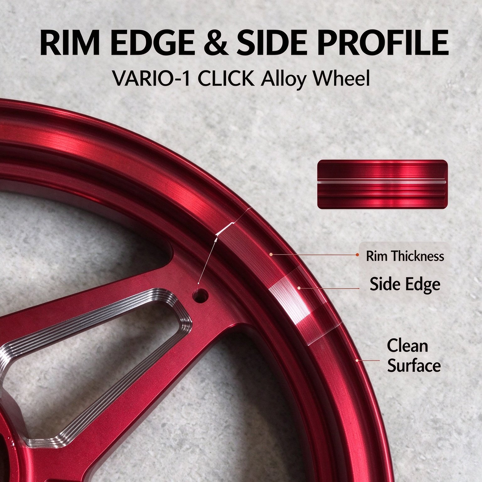 Honda VARIO 125 / 160 Five-Point Star CNC Aluminum Wheel Rim - Glossy Red