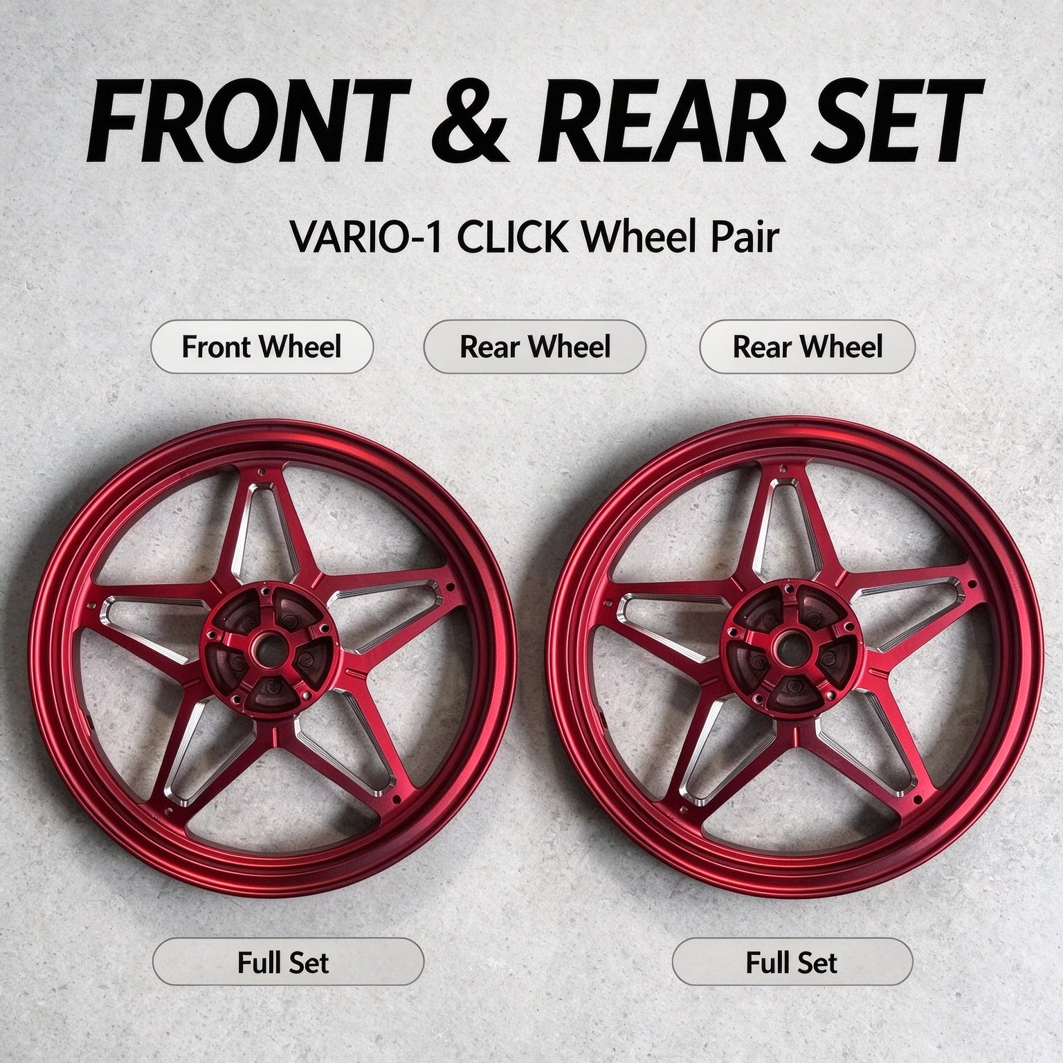 Honda VARIO 125 / 160 Five-Point Star CNC Aluminum Wheel Rim - Glossy Red