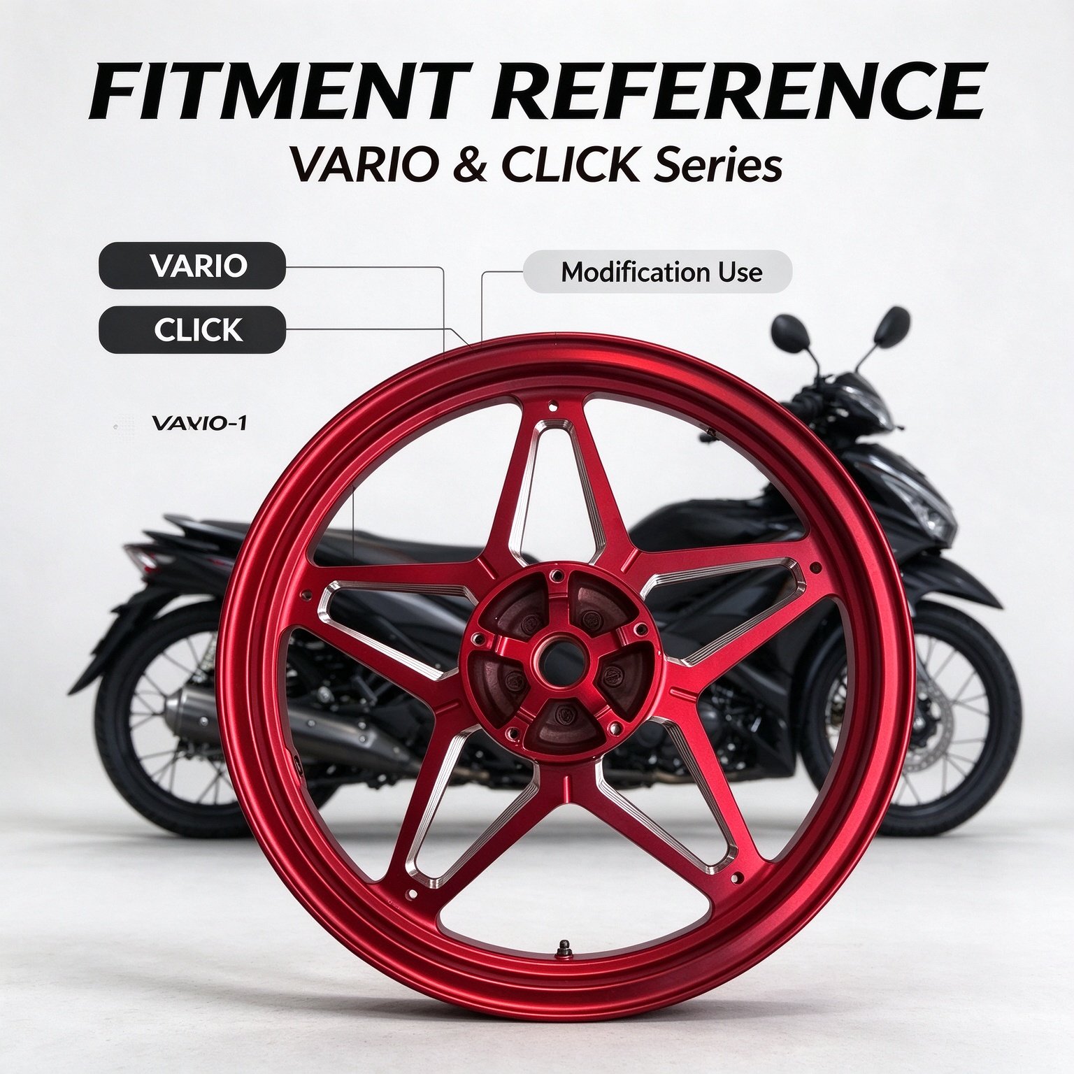 Honda VARIO 125 / 160 Five-Point Star CNC Aluminum Wheel Rim - Glossy Red