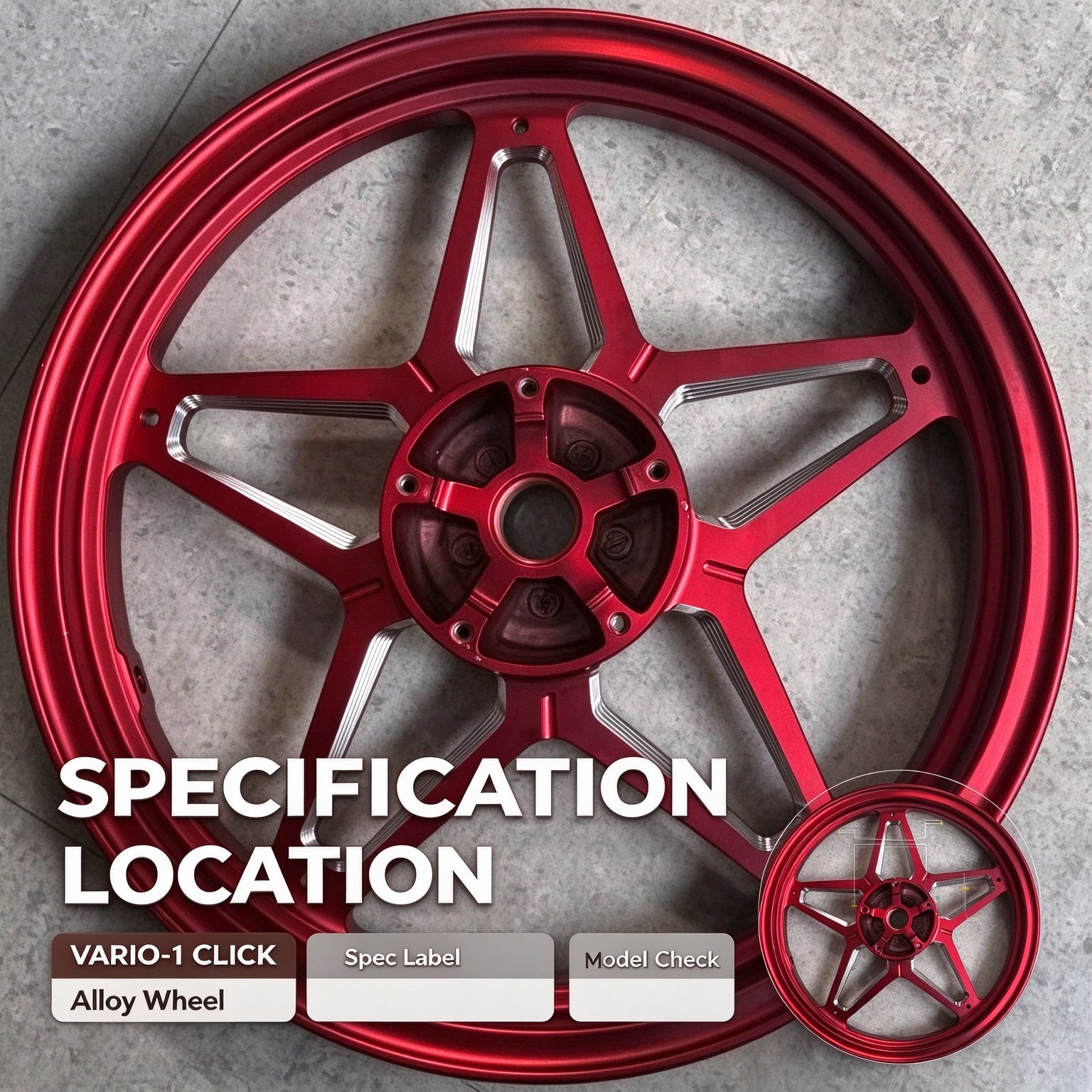 Honda VARIO 125 / 160 Five-Point Star CNC Aluminum Wheel Rim - Glossy Red
