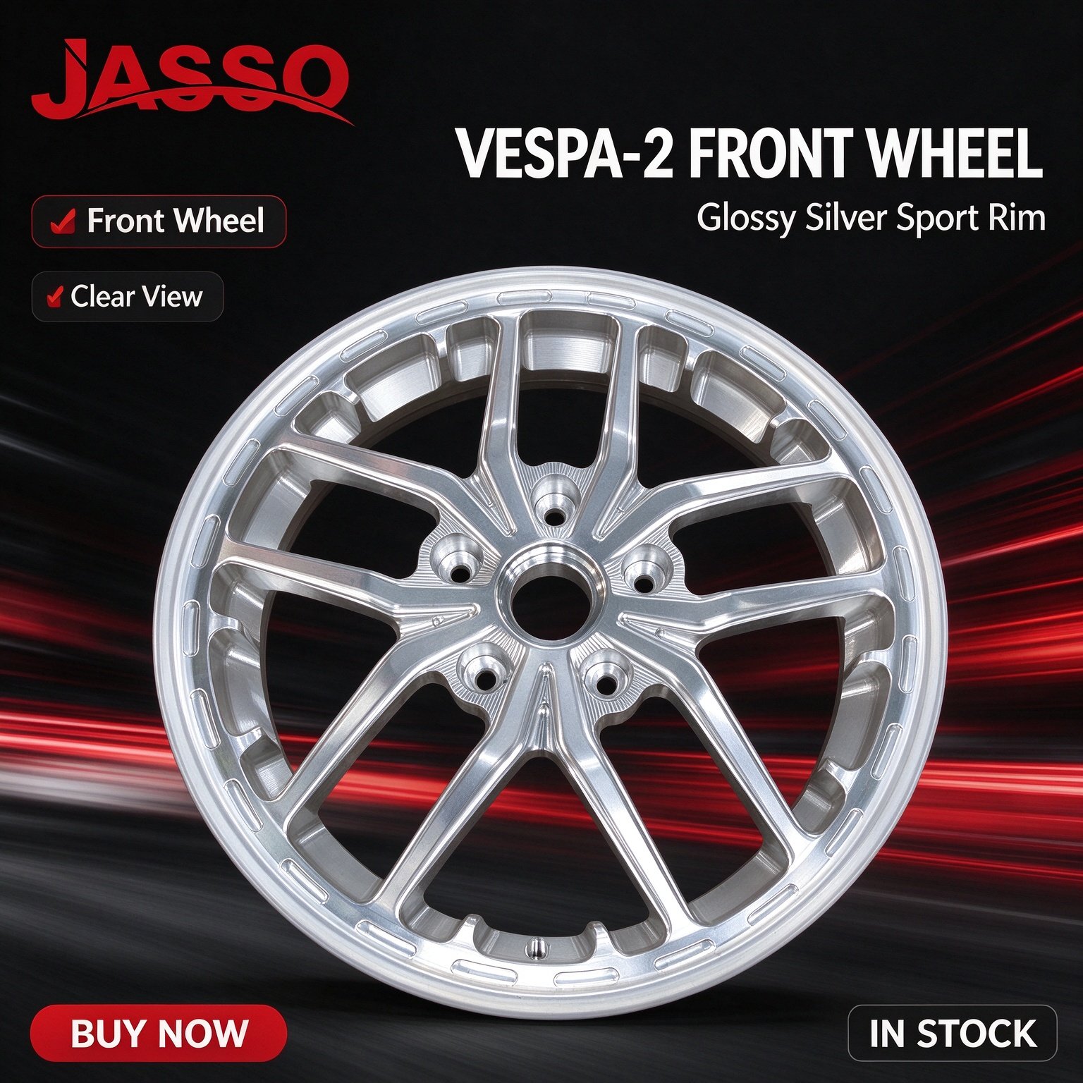 Vespa Primavera / Sprint Twelve-Spoke Aluminum Alloy Wheel - Glossy Silver