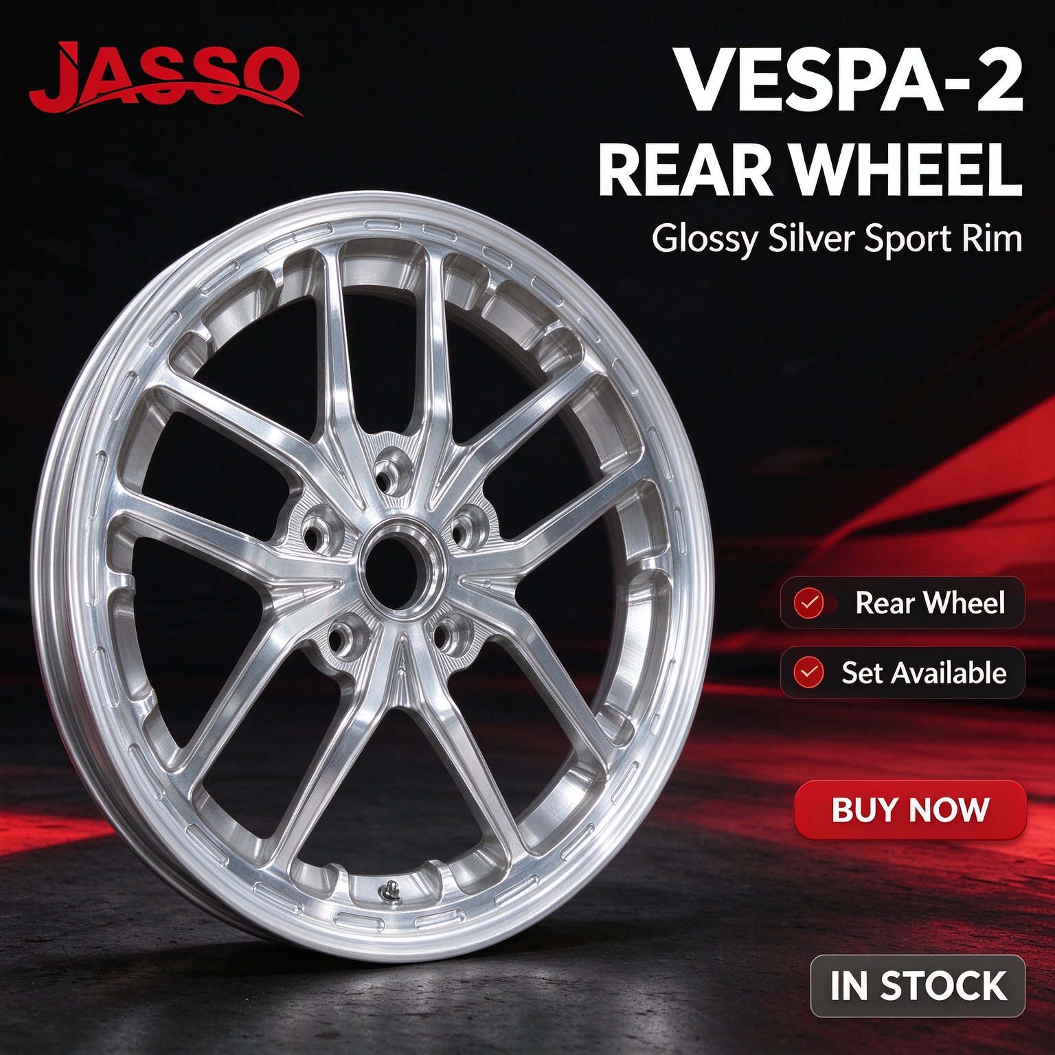 Vespa Primavera / Sprint Twelve-Spoke Aluminum Alloy Wheel - Glossy Silver