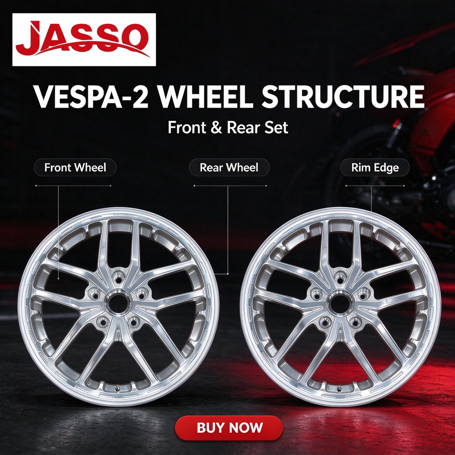 Vespa Primavera / Sprint Twelve-Spoke Aluminum Alloy Wheel - Glossy Silver