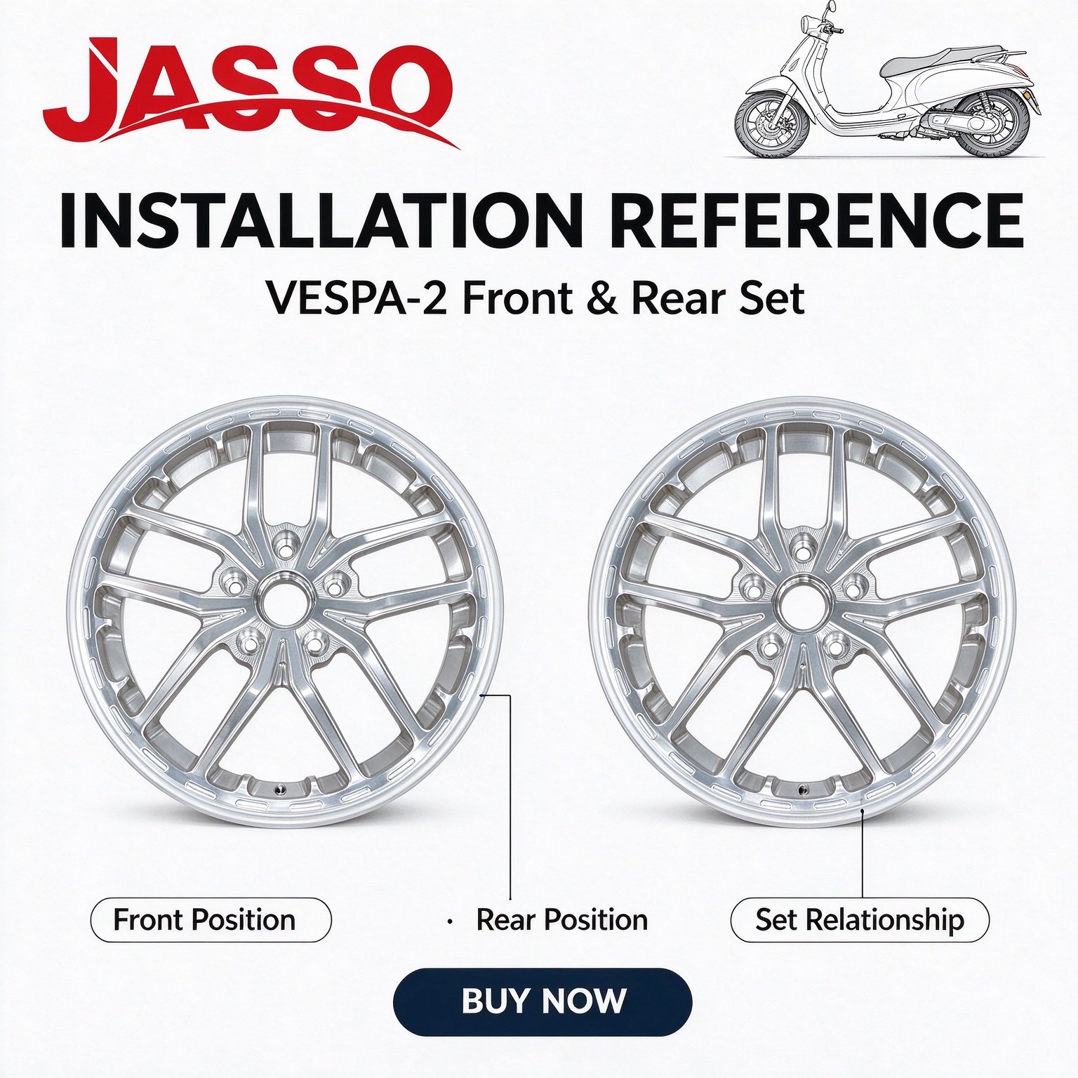 Vespa Primavera / Sprint Twelve-Spoke Aluminum Alloy Wheel - Glossy Silver