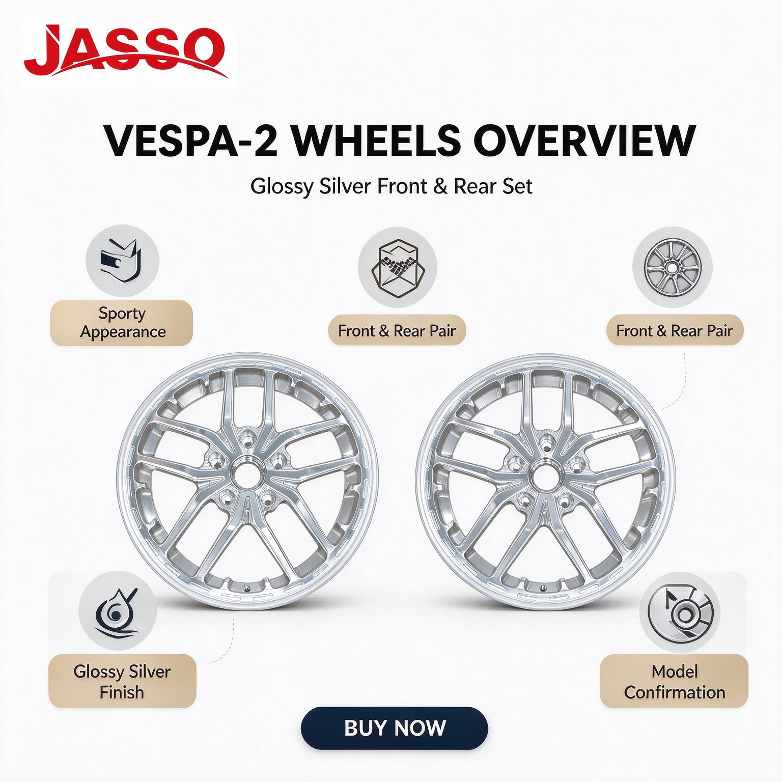 Vespa Primavera / Sprint Twelve-Spoke Aluminum Alloy Wheel - Glossy Silver