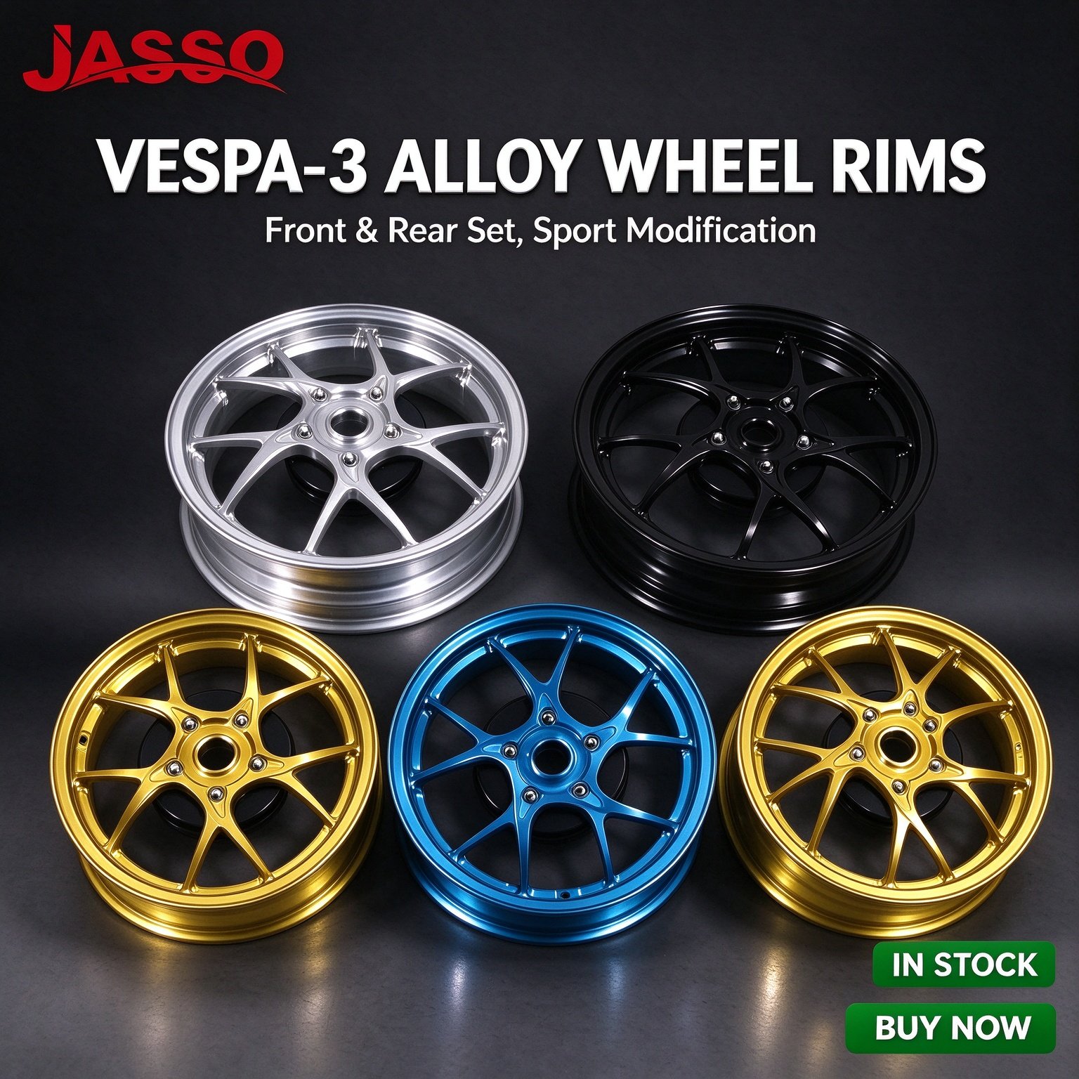 Vespa Sport Modification Rim Set - Multi-Colour (Silver / Black / Gold / Blue)