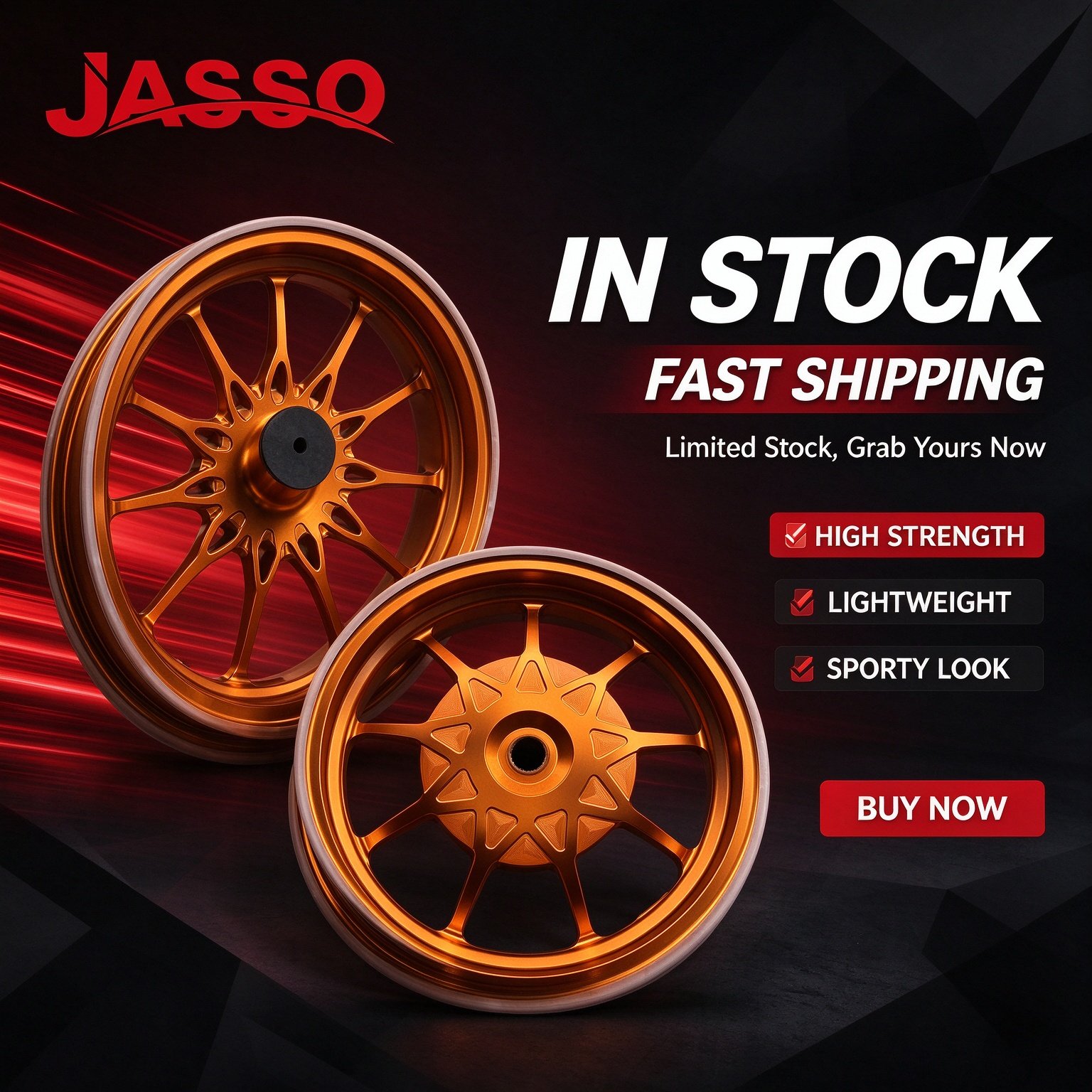 Honda GIORNO 125 Sport Alloy Wheel Rim Set - Bright Orange Five-Spoke Twist (Front and Rear)