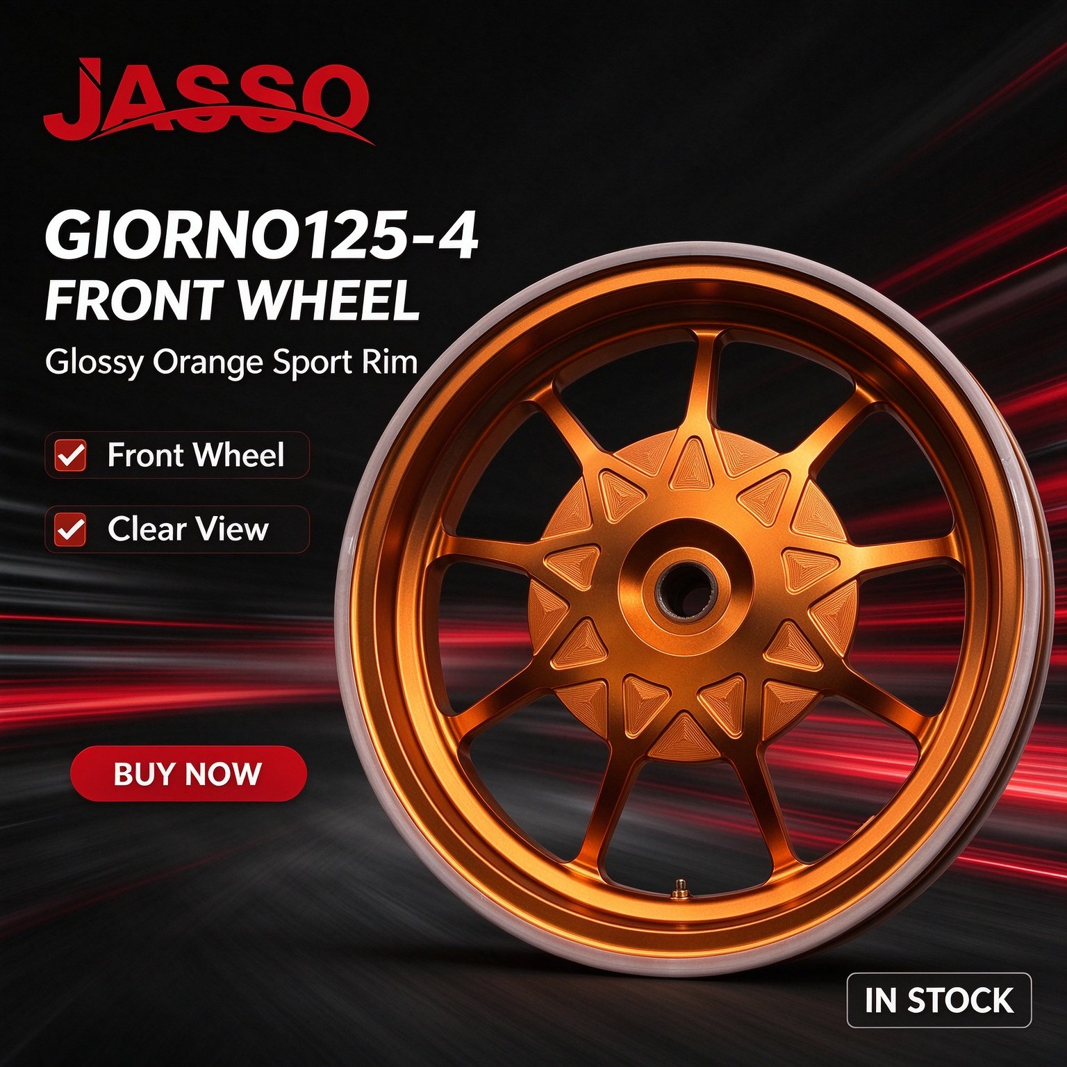 Honda GIORNO 125 Sport Alloy Wheel Rim Set - Bright Orange Five-Spoke Twist (Front and Rear)