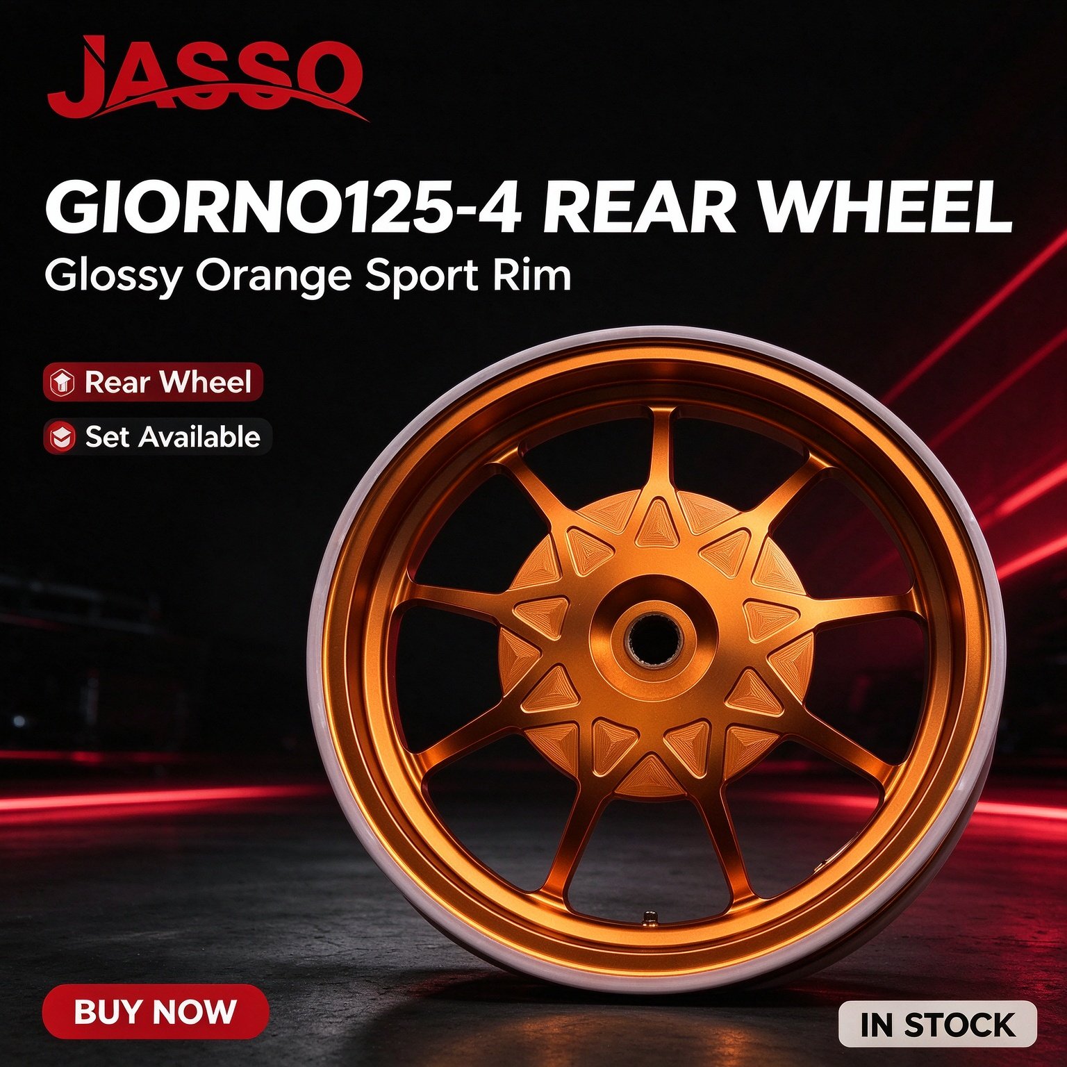 Honda GIORNO 125 Sport Alloy Wheel Rim Set - Bright Orange Five-Spoke Twist (Front and Rear)