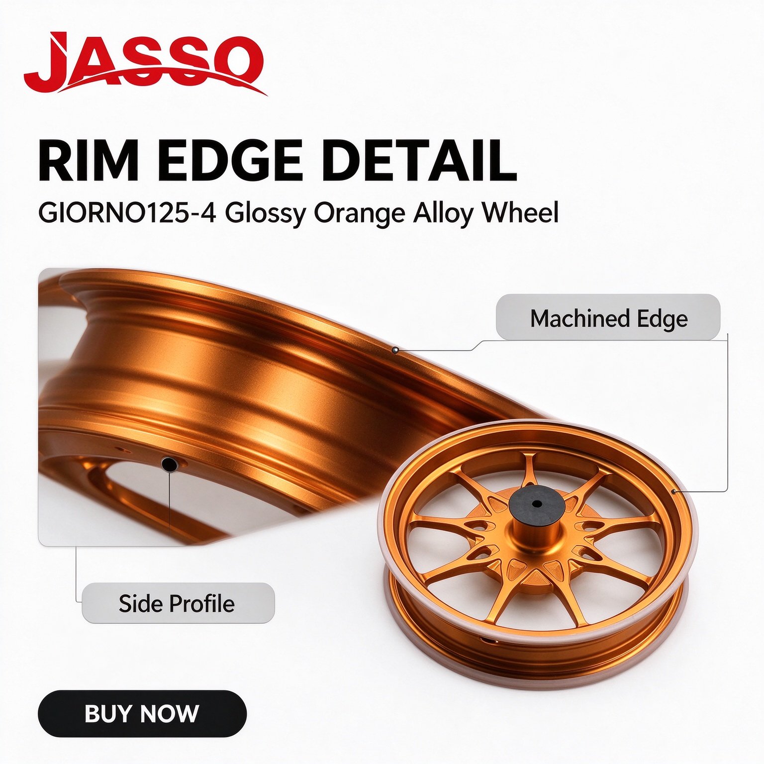 Honda GIORNO 125 Sport Alloy Wheel Rim Set - Bright Orange Five-Spoke Twist (Front and Rear)