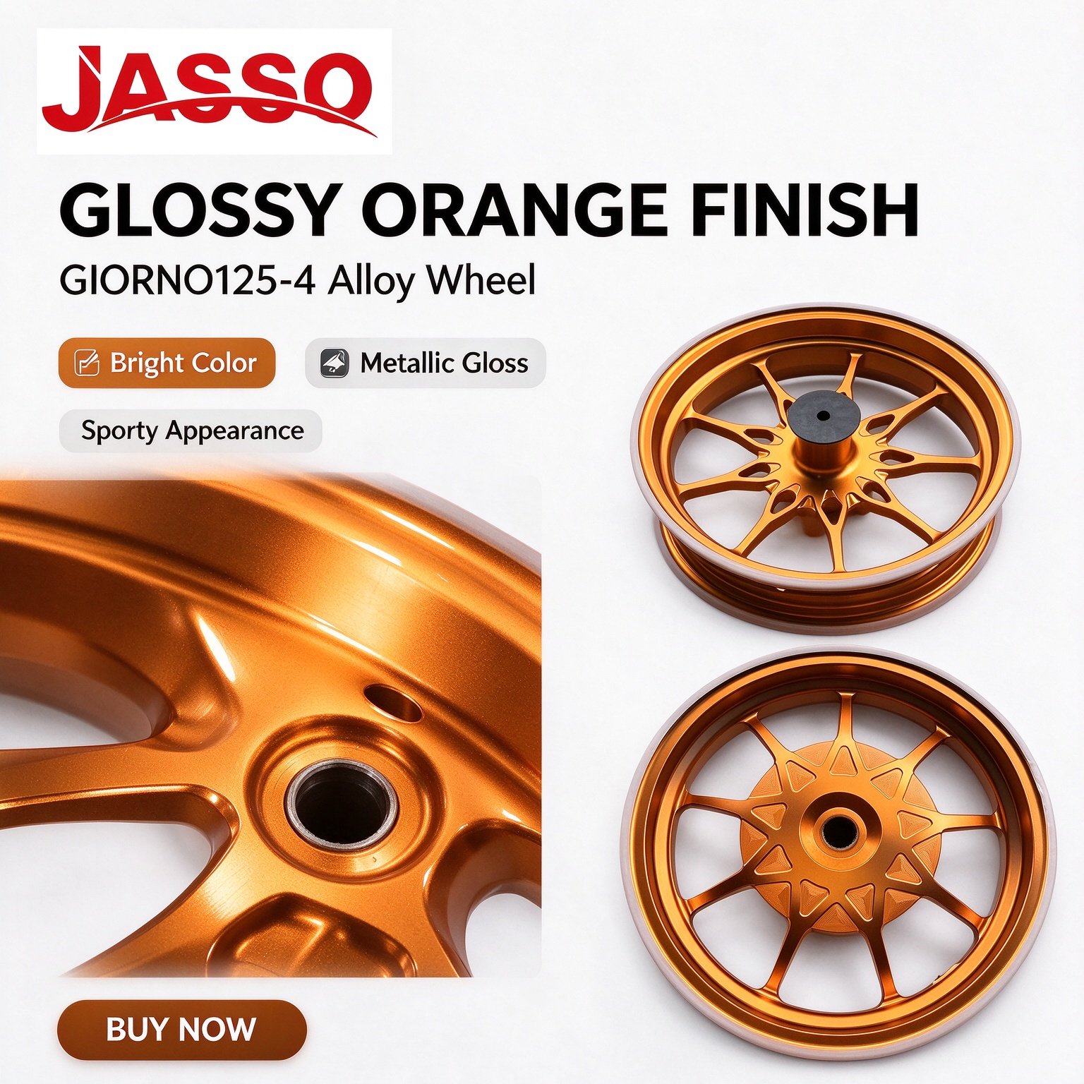 Honda GIORNO 125 Sport Alloy Wheel Rim Set - Bright Orange Five-Spoke Twist (Front and Rear)