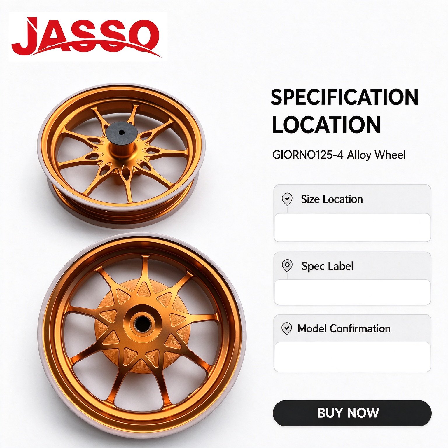 Honda GIORNO 125 Sport Alloy Wheel Rim Set - Bright Orange Five-Spoke Twist (Front and Rear)