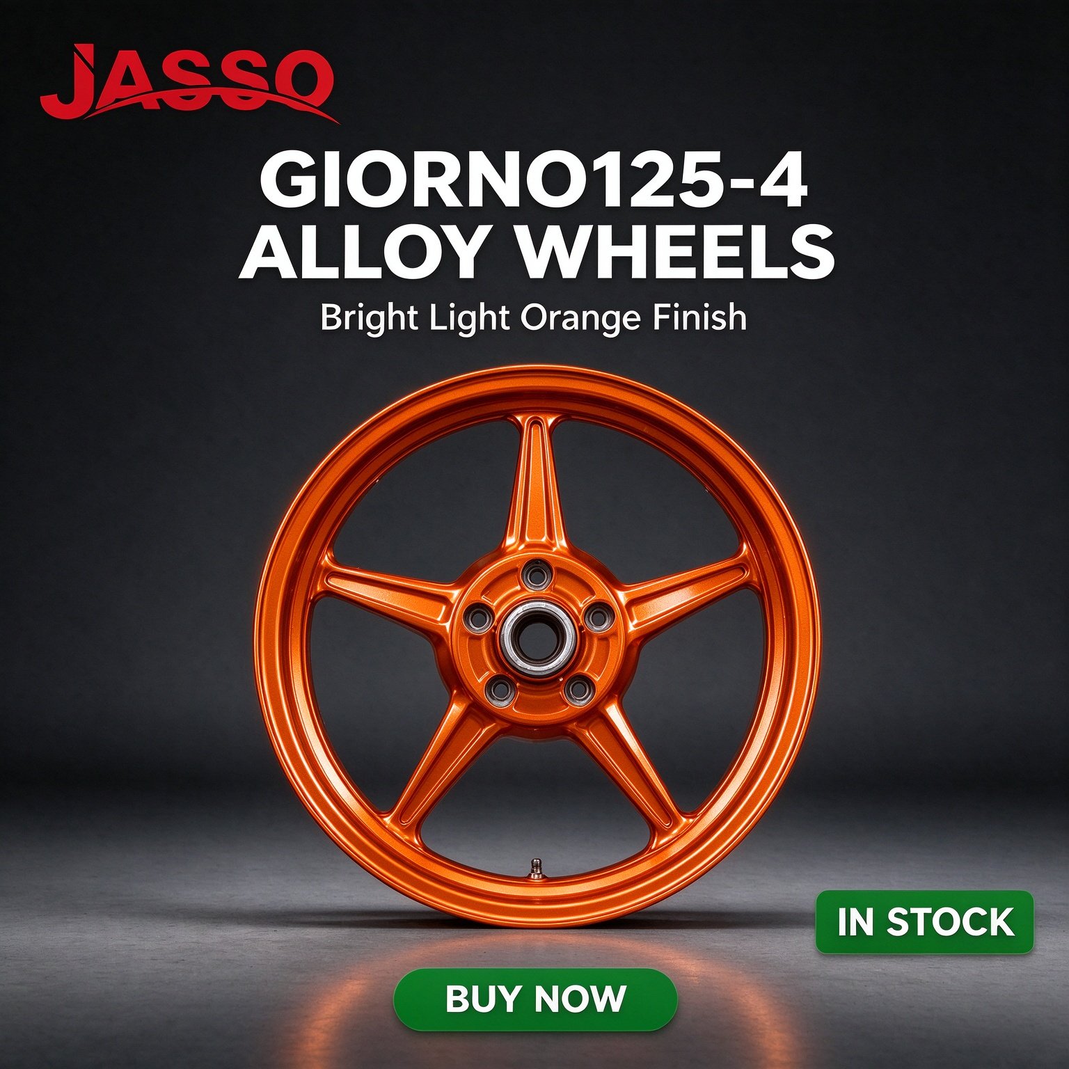 Honda GIORNO 125 Sport Alloy Wheel Rim Set - Bright Orange Five-Spoke Twist (Front and Rear)