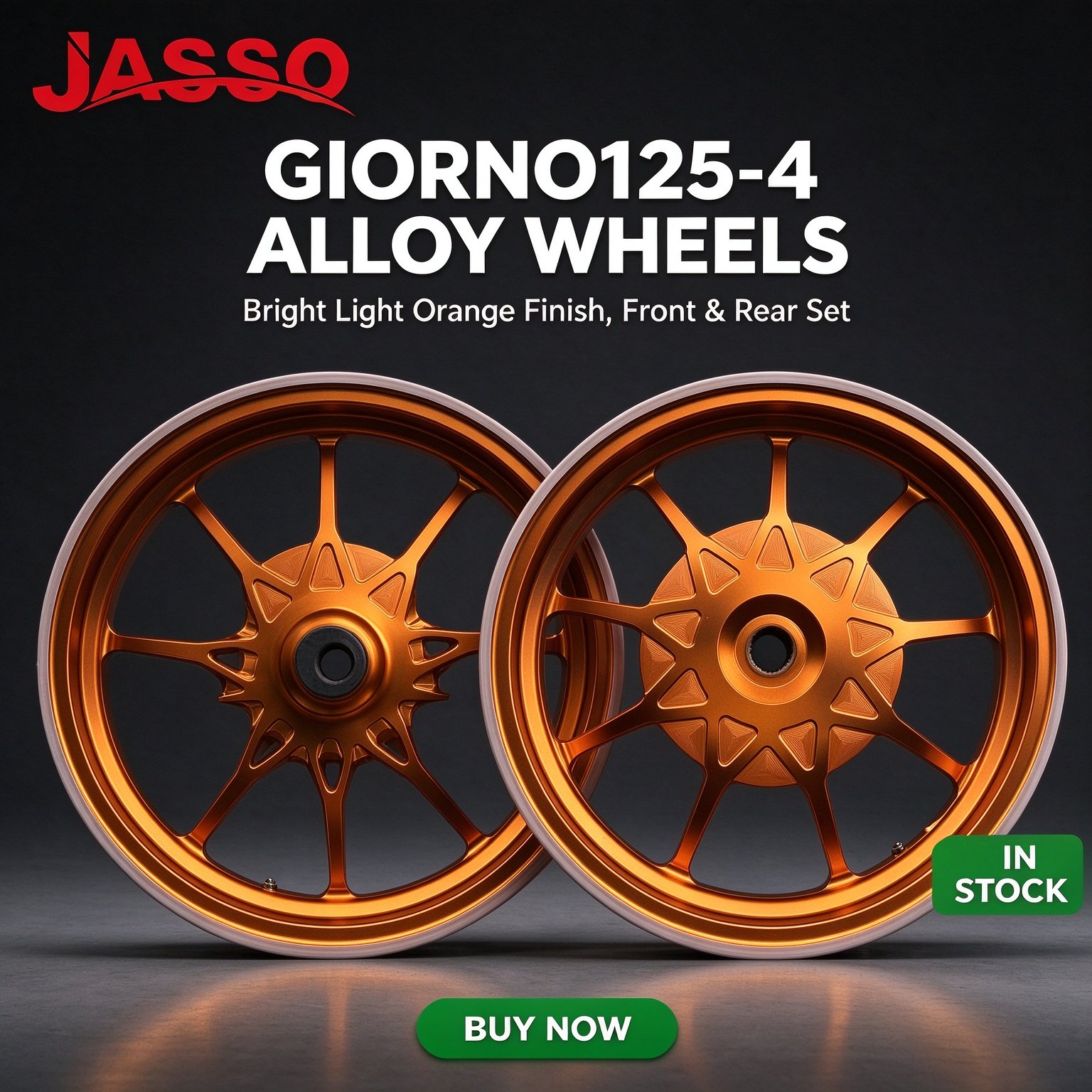 Honda GIORNO 125 Sport Alloy Wheel Rim Set - Bright Orange Five-Spoke Twist (Front and Rear)