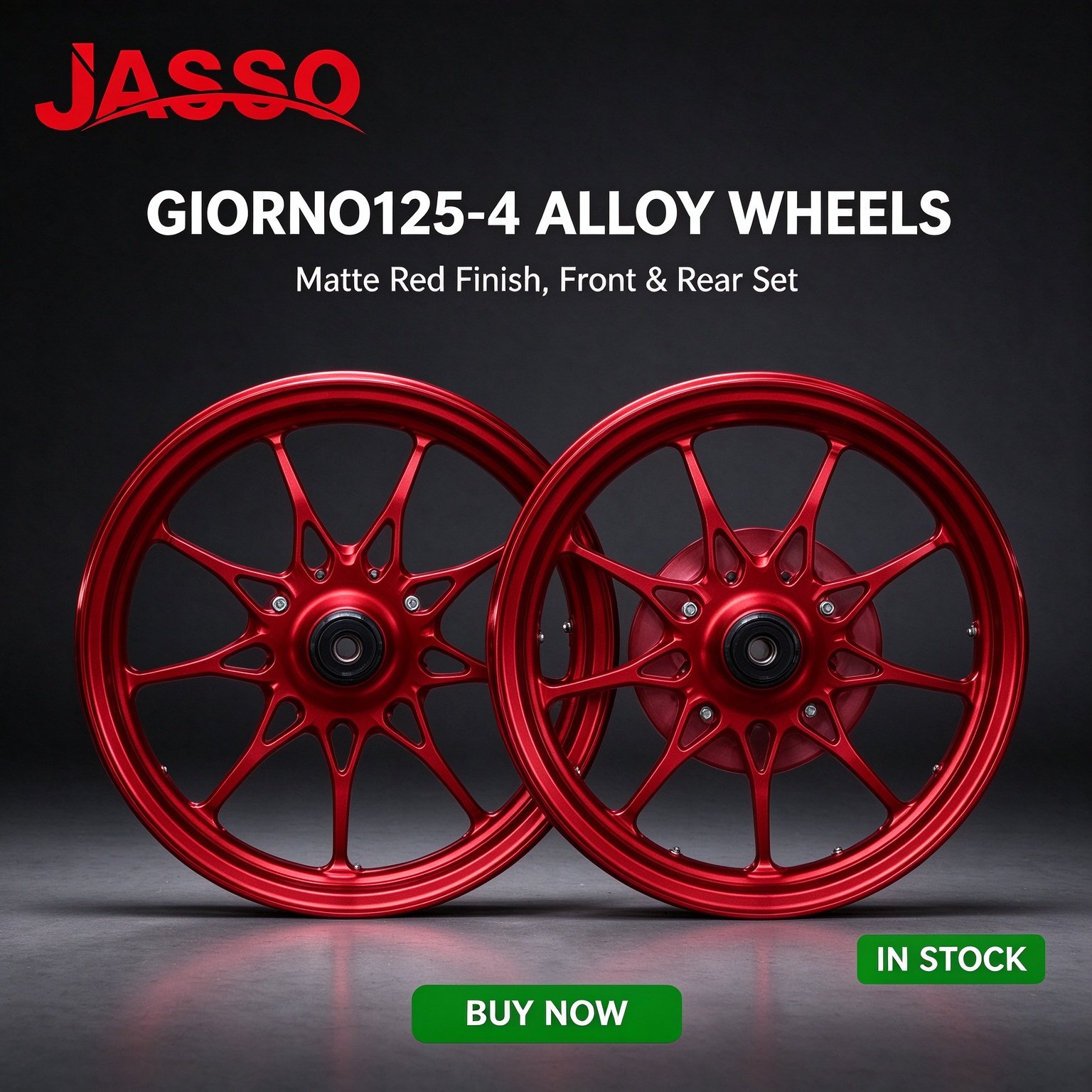 Honda GIORNO 125 Sport Alloy Wheel Rim Set - Bright Orange Five-Spoke Twist (Front and Rear)