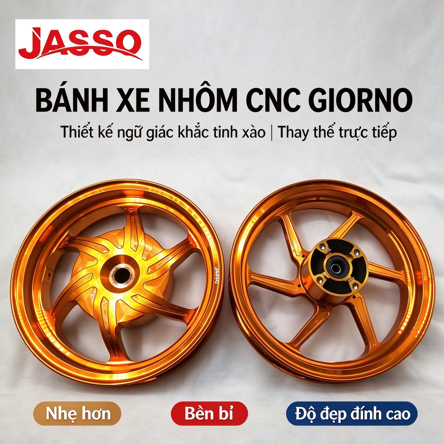 Honda GIORNO 125 Five-Point Star CNC Aluminum Wheel Rim - Bright Orange