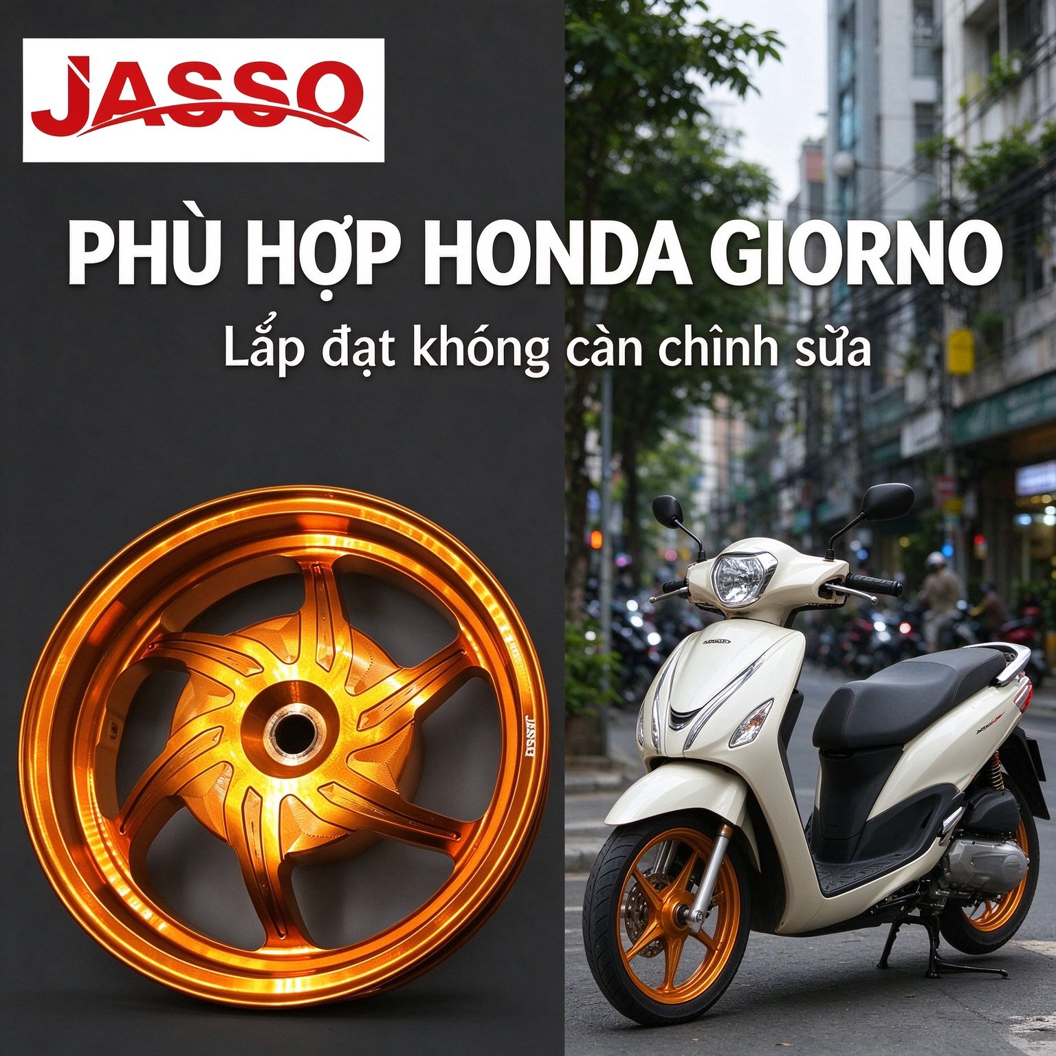 Honda GIORNO 125 Five-Point Star CNC Aluminum Wheel Rim - Bright Orange