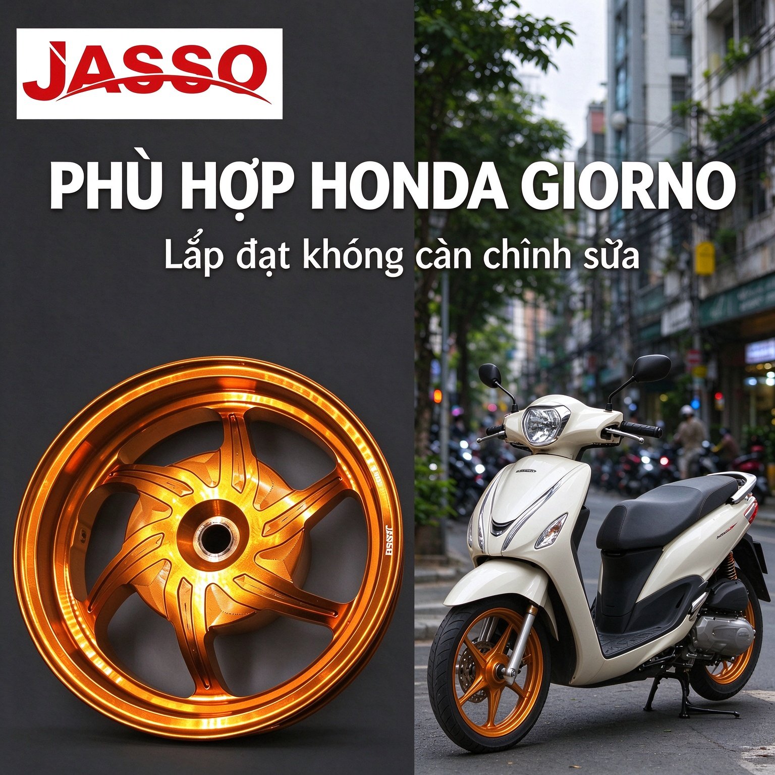 Honda GIORNO 125 Five-Point Star CNC Aluminum Wheel Rim - Bright Orange